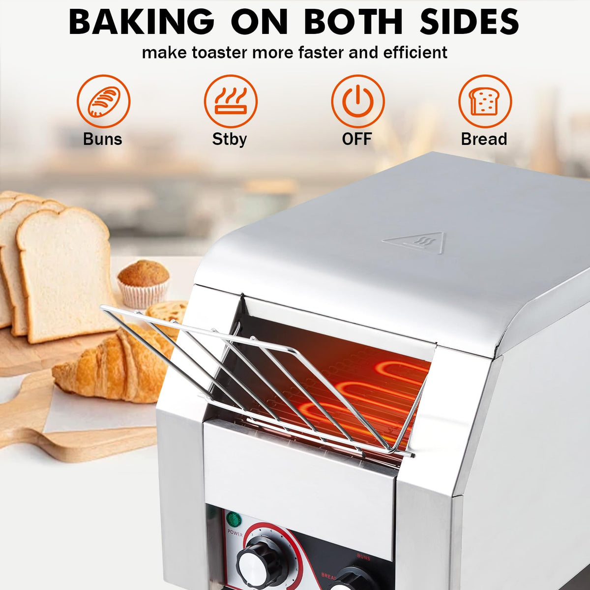 Garvee Commercial Toaster Conveyor 450 Slices/H Heavy Duty Industrial Conveyor Toaster Stainless Steel Electric Oven with Dual Heating Tube 7-speed Adjustments for Bagel Croissant Restaurant Bakery