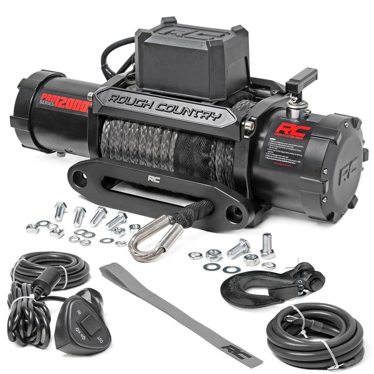 Rough Country 12,000LB PRO Series Electric Winch | Synthetic Rope - PRO12000S, Black