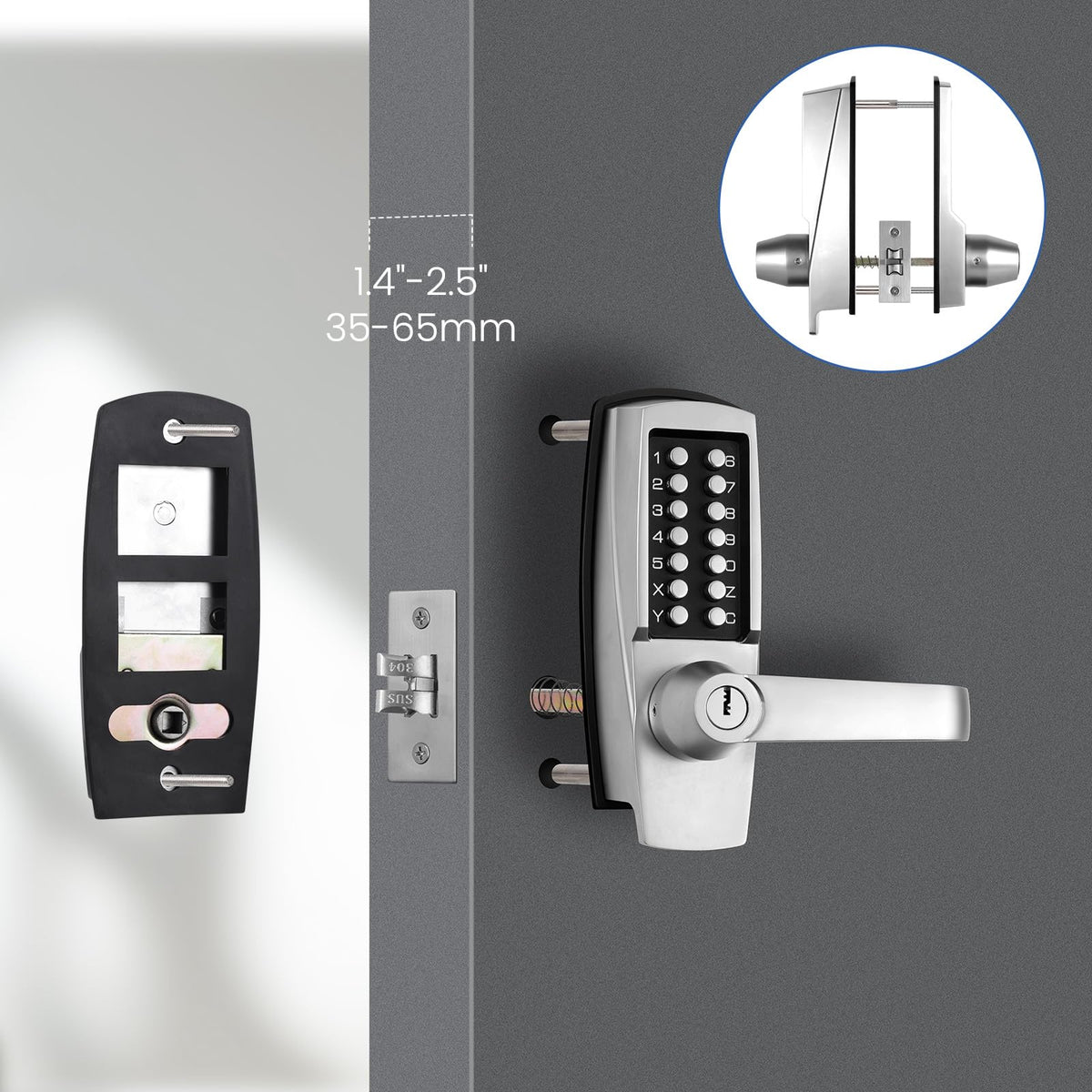 LVOZ Keyless Entry Door Lock with Handle - Mechanical Door Lock 100% Without Batteries - Easy to Install & Use - Keypad Lock on Zinc-Alloy, Water and Sun Proof for Indoor or Outdoor