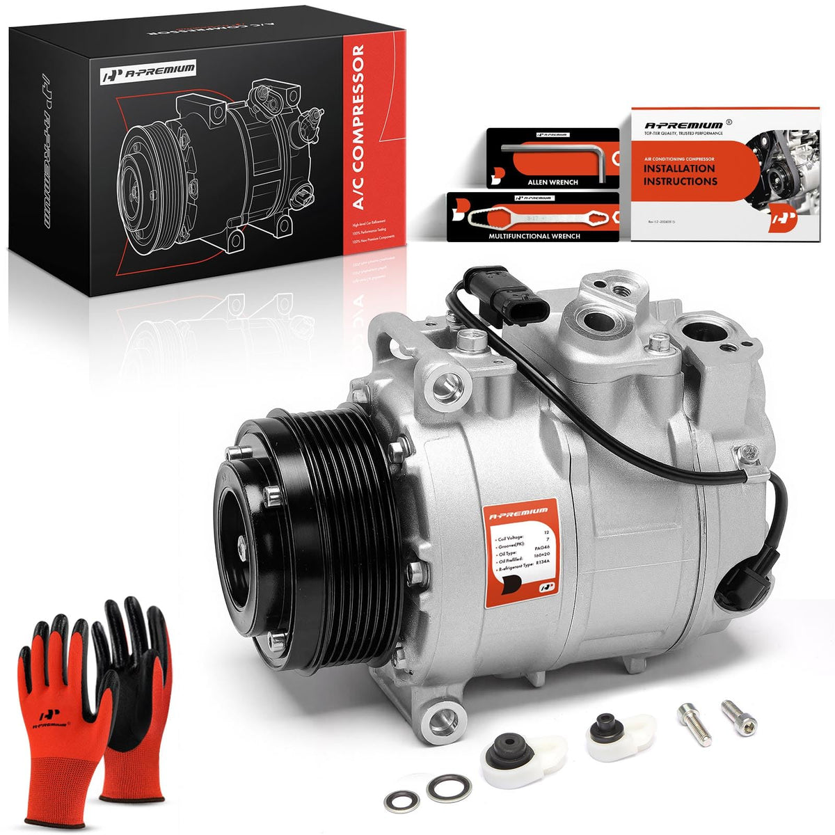 A-Premium Air Conditioner AC Compressor with Clutch Compatible with Mercedes GLE43 AMG GLS450 GLS550 GLS63 AMG, GLE63 AMG 2016-2019, 7 Grooves, 7SES17C Style