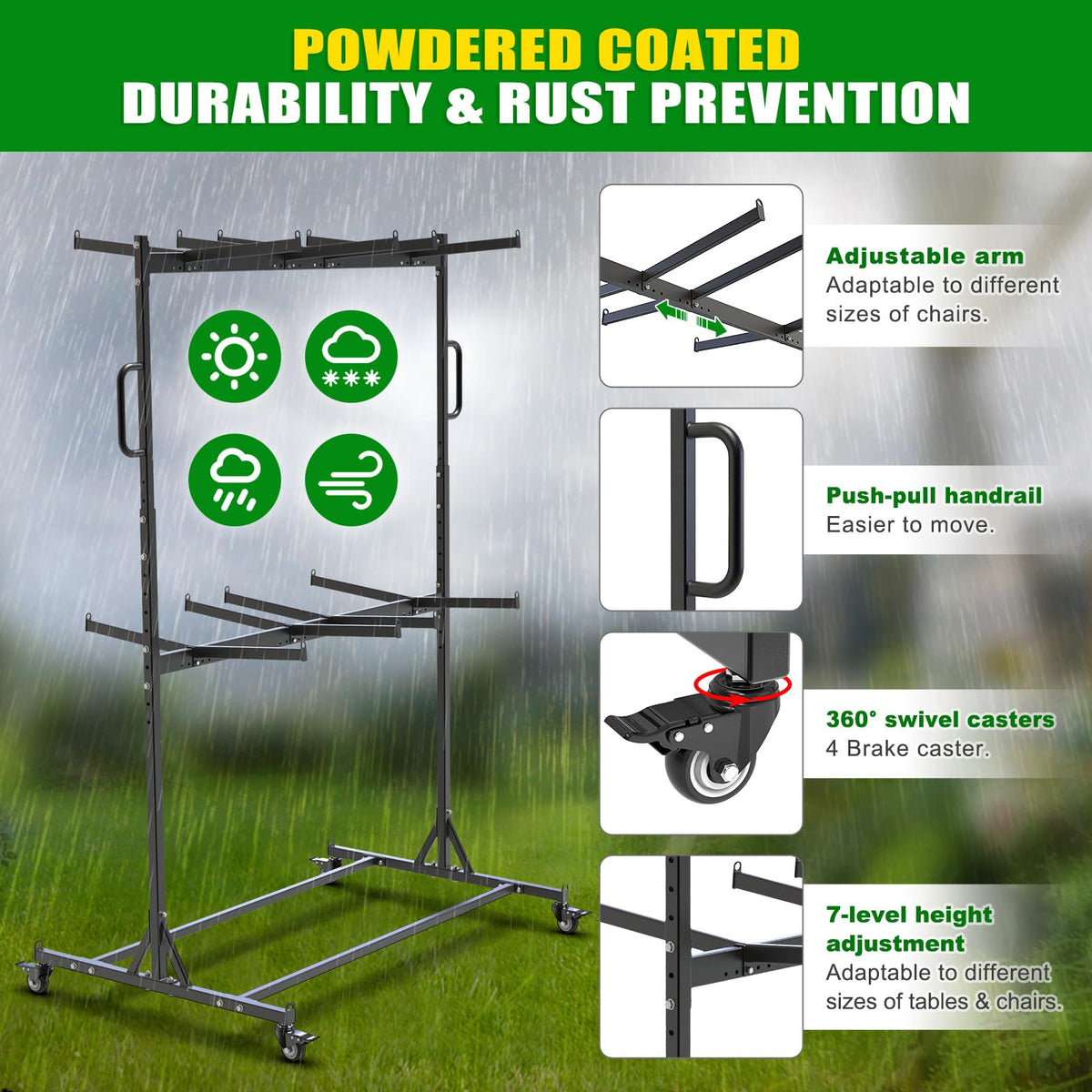 Dolibest Heavy Duty Folding Chair Cart, Folding Chair Rack & 4 Locking Swivel Wheels 48 Chairs/ 24 Chairs +12 Tables, Folding Chair Storage Dolly for Event, Church, Garage, Capacity Up to 1,000 lbs