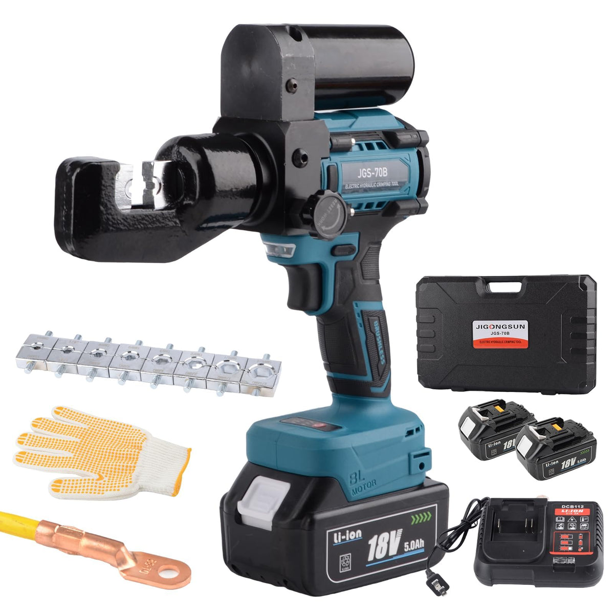 JIGONGSUN Electric Hydraulic Crimping Tool, 8-Ton Hydraulic Battery Cable Crimper Kit with 9 Dies for 12AWG-2/0AWG, for Crimping Lugs