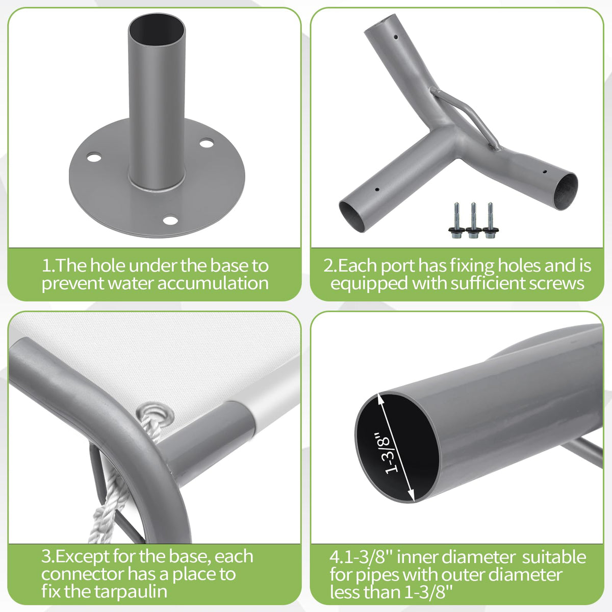 ICITYWALL 8 Leg Carport Kits，High Peak Canopy Fitting Kit with 1-3/8" ID, Galvanized Steel Carport Connectors, shed Frame kit DIY Project
