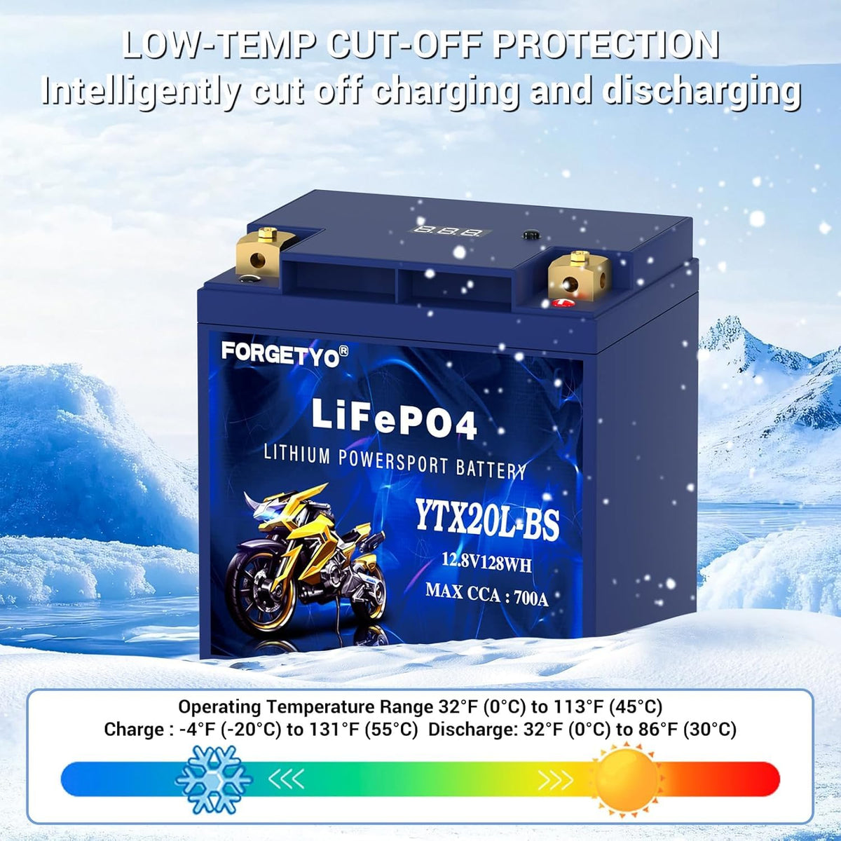 Lithium Motorcycle Battery, Forgetyo YTX30L-BS LiFePO4 Battery, 12V 12AH 850A ATV, UTV, Jet Ski, 4 Wheeler and Lawn Mower Battery