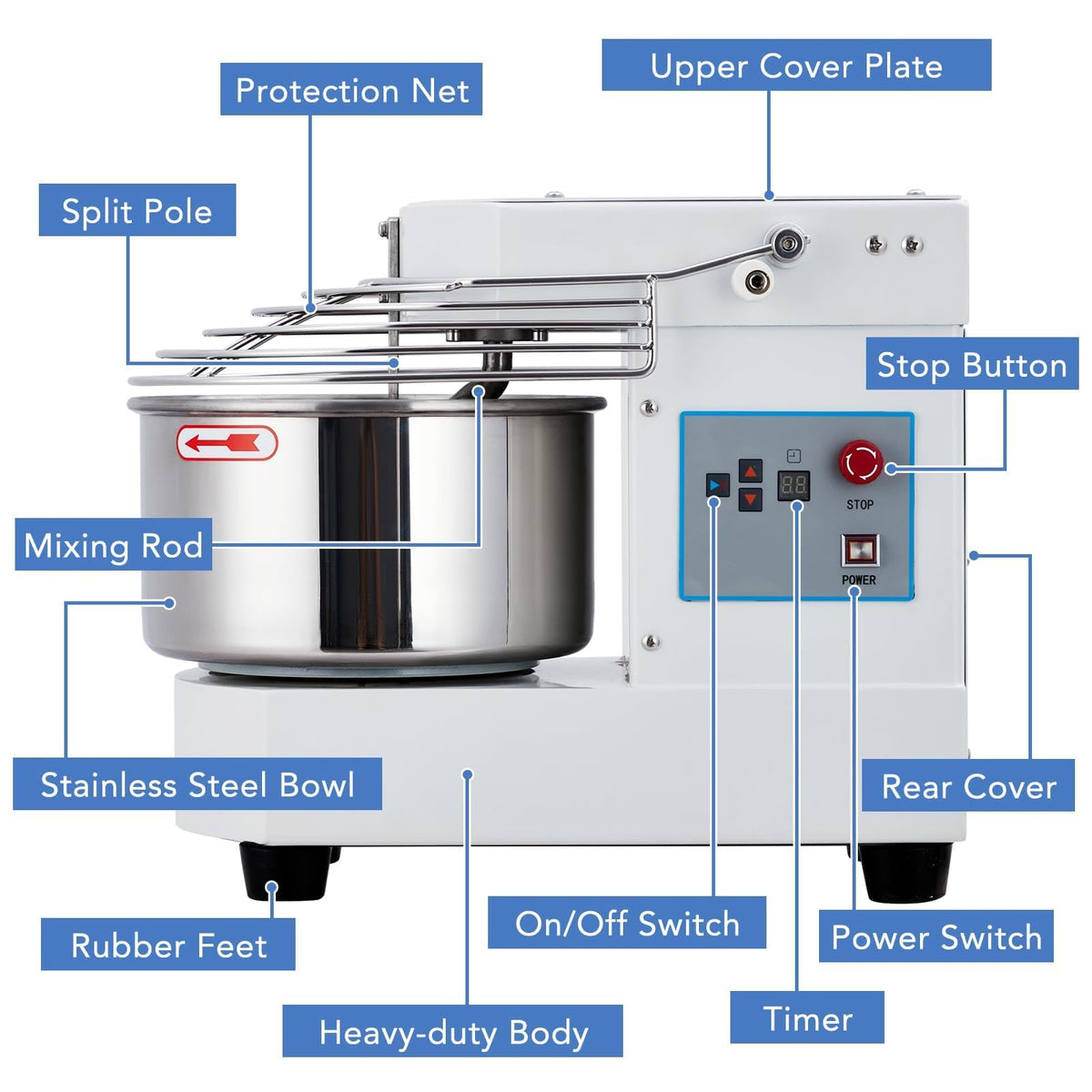 ExploreHorizon 10.5 Qt Commercial Food Mixer，110V 650W Dual-Rotation Dough Kneading Machine with Touchscreen Timer，Food-grade Stainless Steel Bowl & Safety Shield for Bakeries & Restaurants