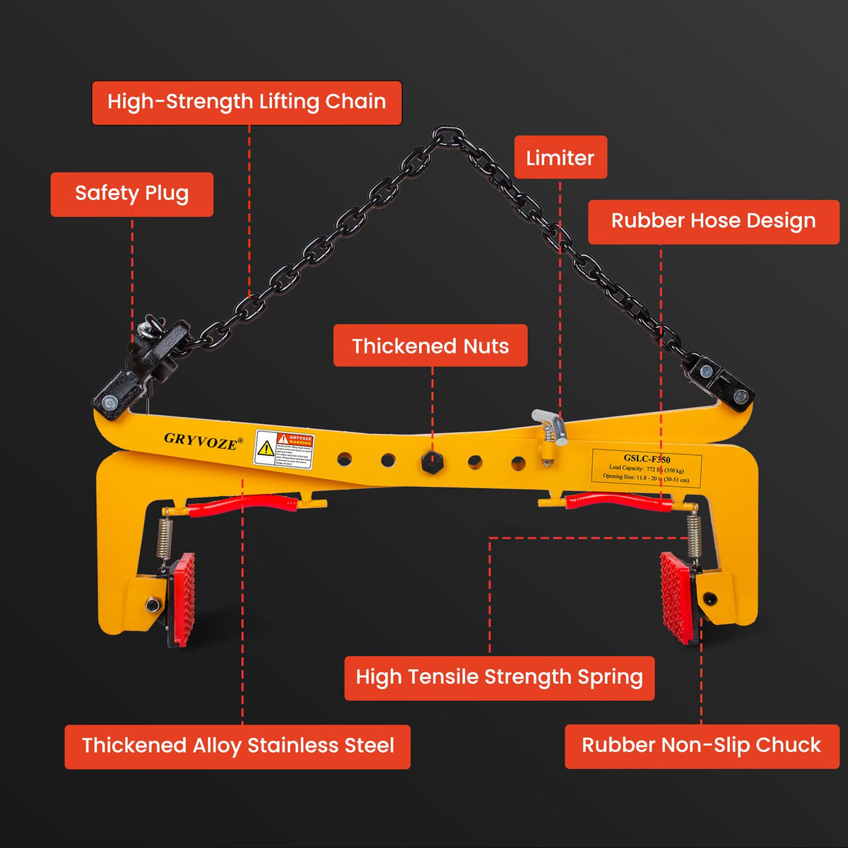 GRYVOZE 772 lbs Granite Slab Lifting Clamp, Adjustable Range: 11.8"-20", Heavy Duty Stone Scissor Lifter Clamp for Carrying and Vertical Transport of Marble, Concrete Blocks, Slate Sheets, Curb Stones