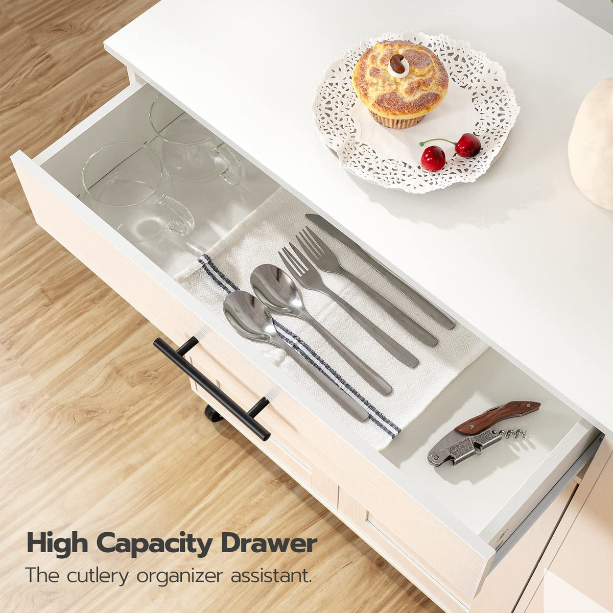 HOOBRO Kitchen Island with Power Outlet, Kitchen Storage Island with Spice Rack and Drawer, Rolling Kitchen Cart on Wheels, for Home, Kitchen and Dining Room, White WT82UZD01G1