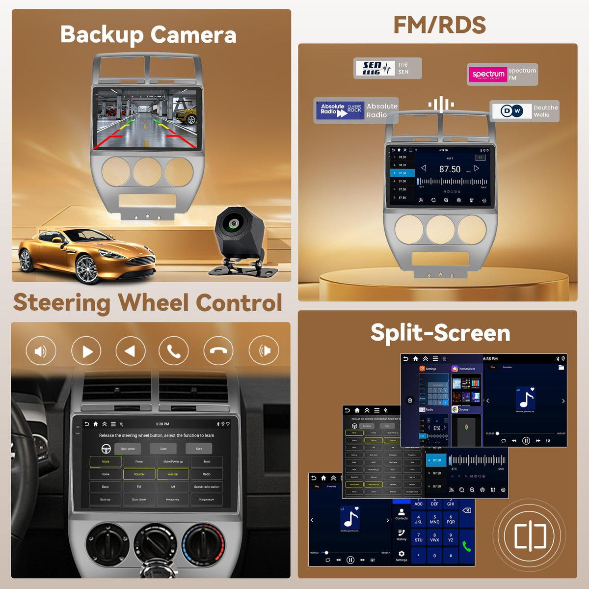 [4+128G] Android 15 Car Stereo for Jeep Compass Patriot 2006 2007 2008 2009, Hikity 10'' in-Cell Touchscreen Radio Wireless Carplay Android Auto 5G WiFi/1280 * 720P/Bluetooth/GPS SWC FM/EQ Backup Cam