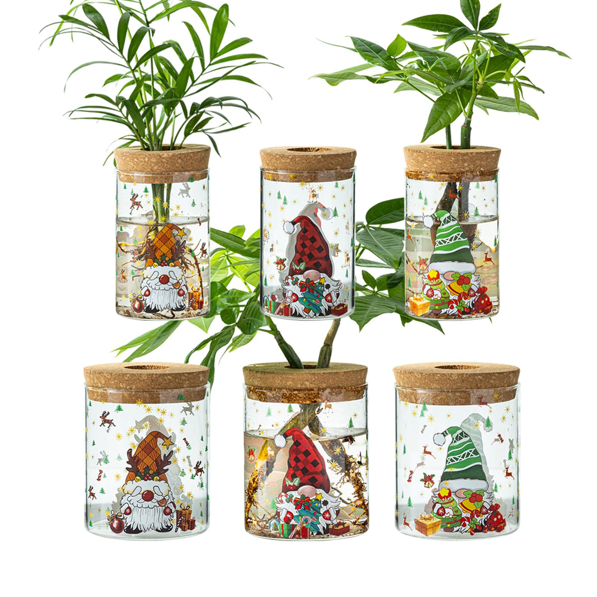 Christmas Vase, Christmas Themed Propagation Stations, Glass Propagation Vases for Plants, Cuttings, Desktop Planter Vase for Home & Office Decor, Set of 6 (3 Large & 3 Small)