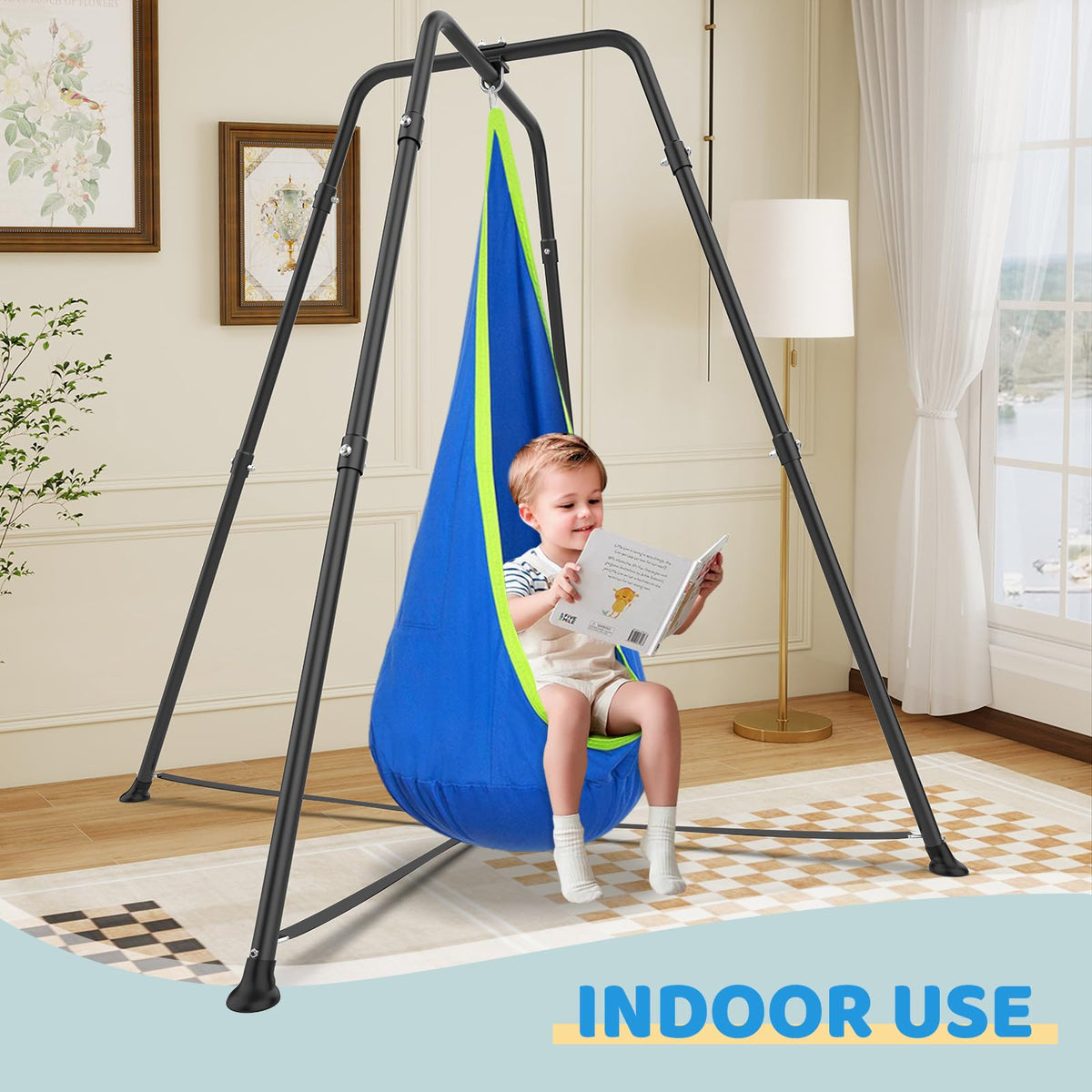 Swing Stand with Sensory Swing and Pod Swing, X-Shaped Swing Frame, Heavy-Duty Metal Sensory Swing Set for Adults Indoor and Outdoor 330LBS