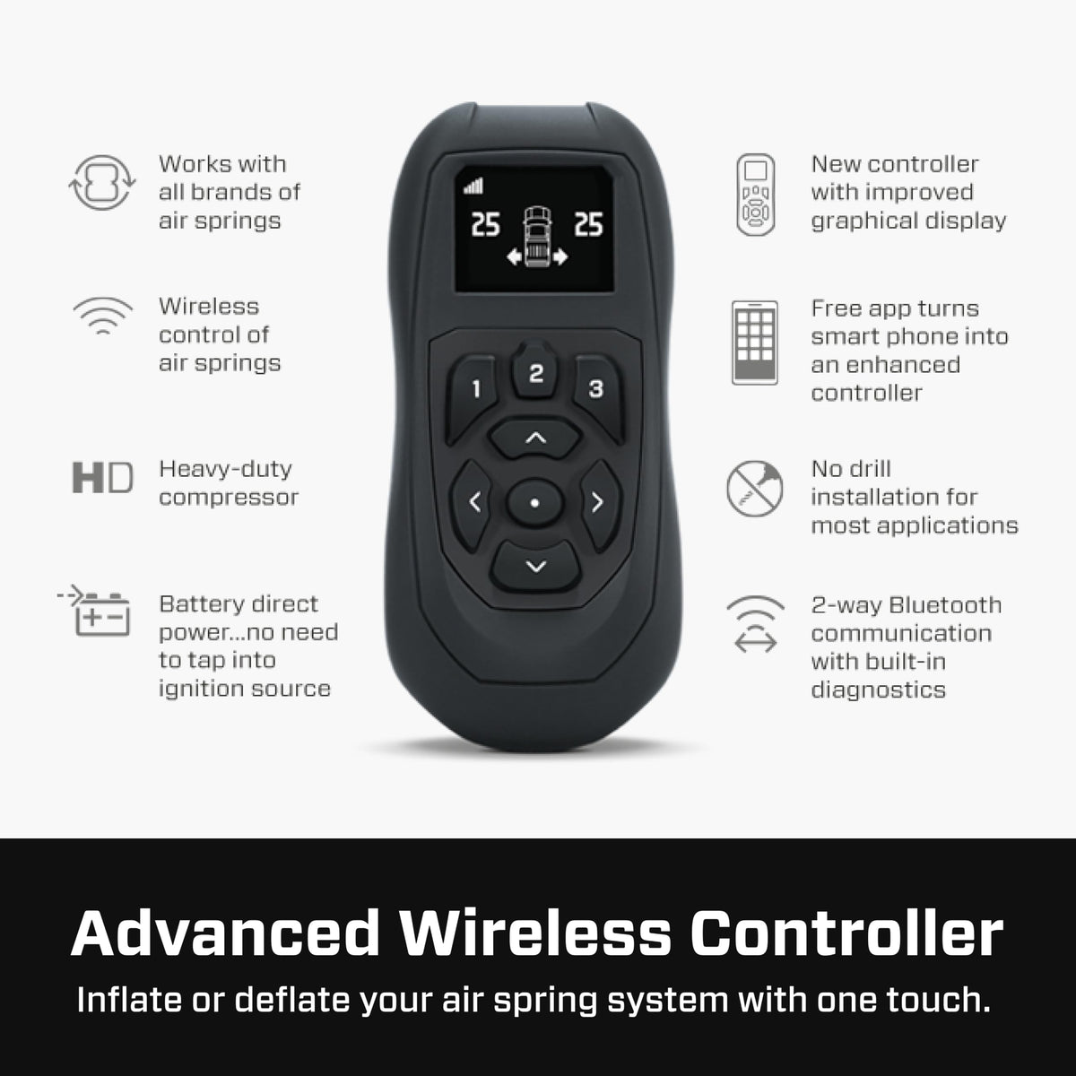 Air Lift WirelessAir + EZ Mount, 2nd Generation On-Board Air Compressor with Mobile App - 74000EZ