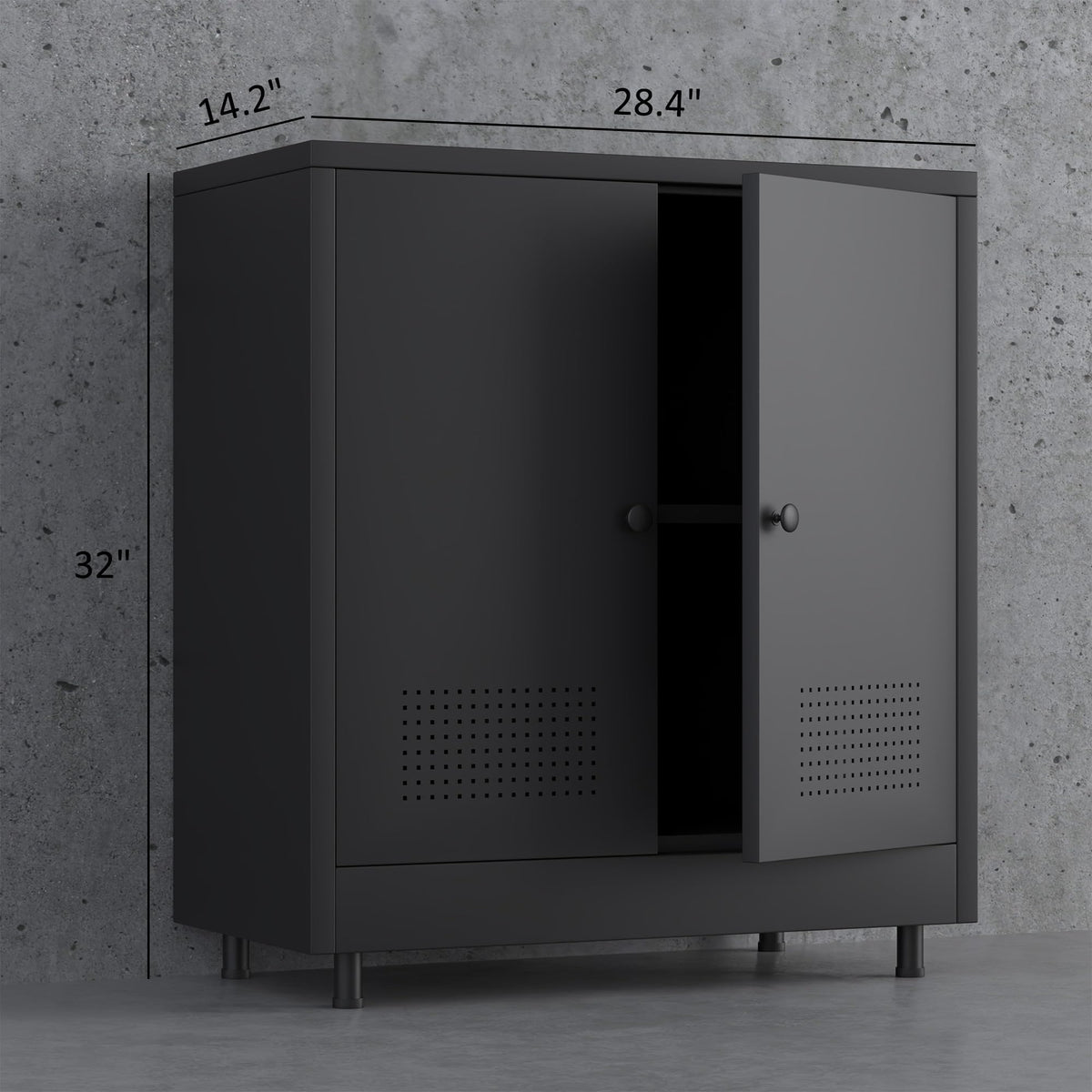JINKUR Metal Storage Cabinet with 2 Doors and Adjustable Shelf, Steel Accent Sideboard Buffet Cabinet for Home, Office, Garage, Entryway, Living Room, Kitchen Pantry and Dining Room (Black)
