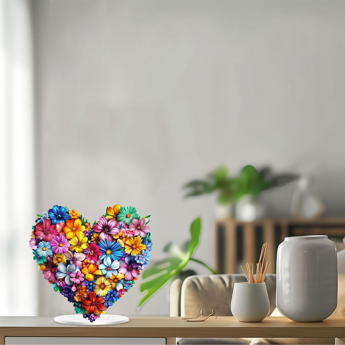 Flower Clear Acrylic Desktop Decoration, Tabletop Placement Ornament, Table Decor for Home Décor in Living Room or Office, Halloween, Christmas, Birthday, Valentine's Day, 7.8 Inch