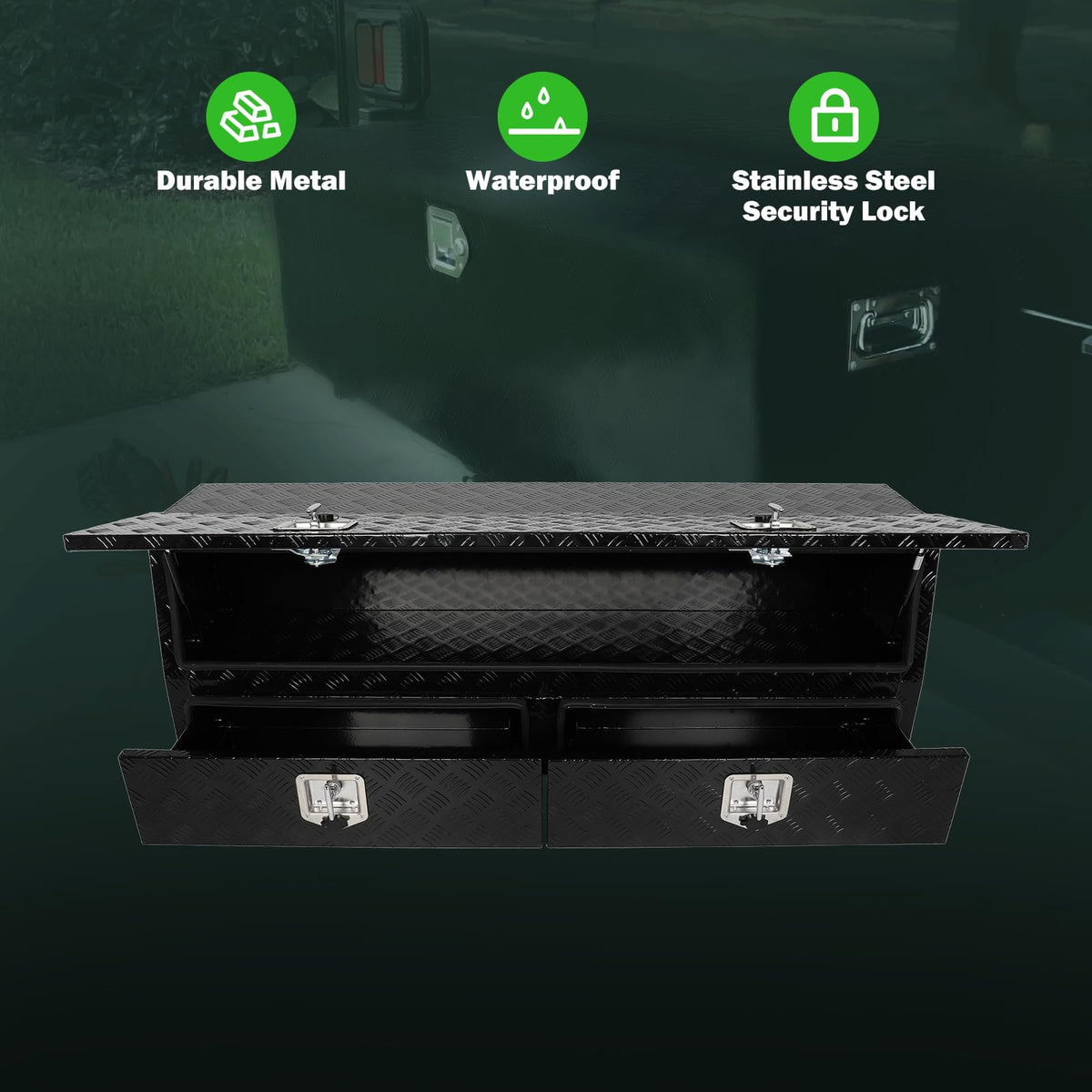SCITOO 60" Aluminum Diamond Plate Truck Bed Tool Box,Heavy Duty Crossover Storage for Most Full Size Pickups,Lockable Weatherproof Chest,Fits 60 Inch Truck Beds,Easy Access to Load and Unload