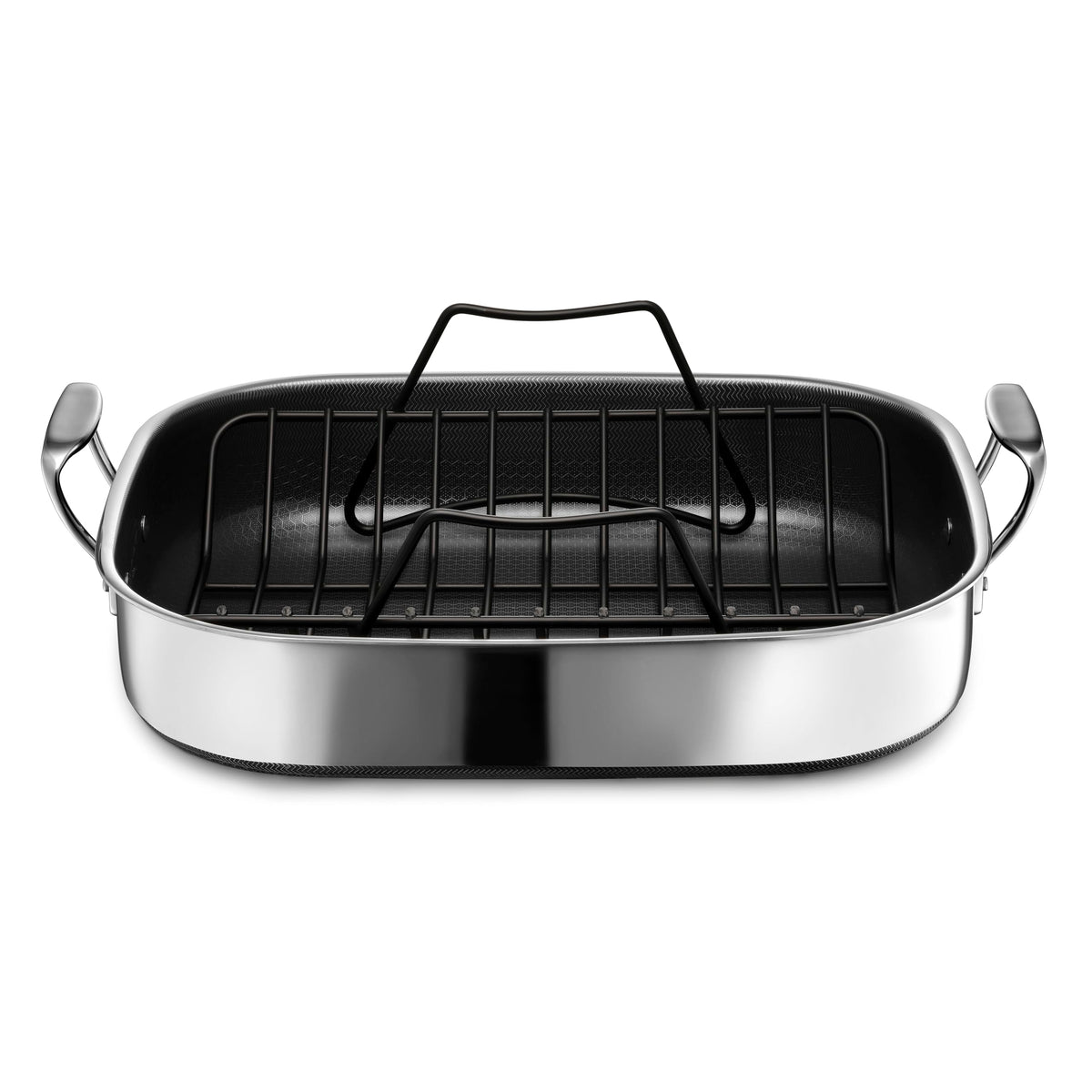 HexClad Hybrid 17 x 14 Inch Rectangular Nonstick Roasting Pan with Rack, Dishwasher-Friendly, Oven-Safe Up to 900°F, Compatible with All Cooktops