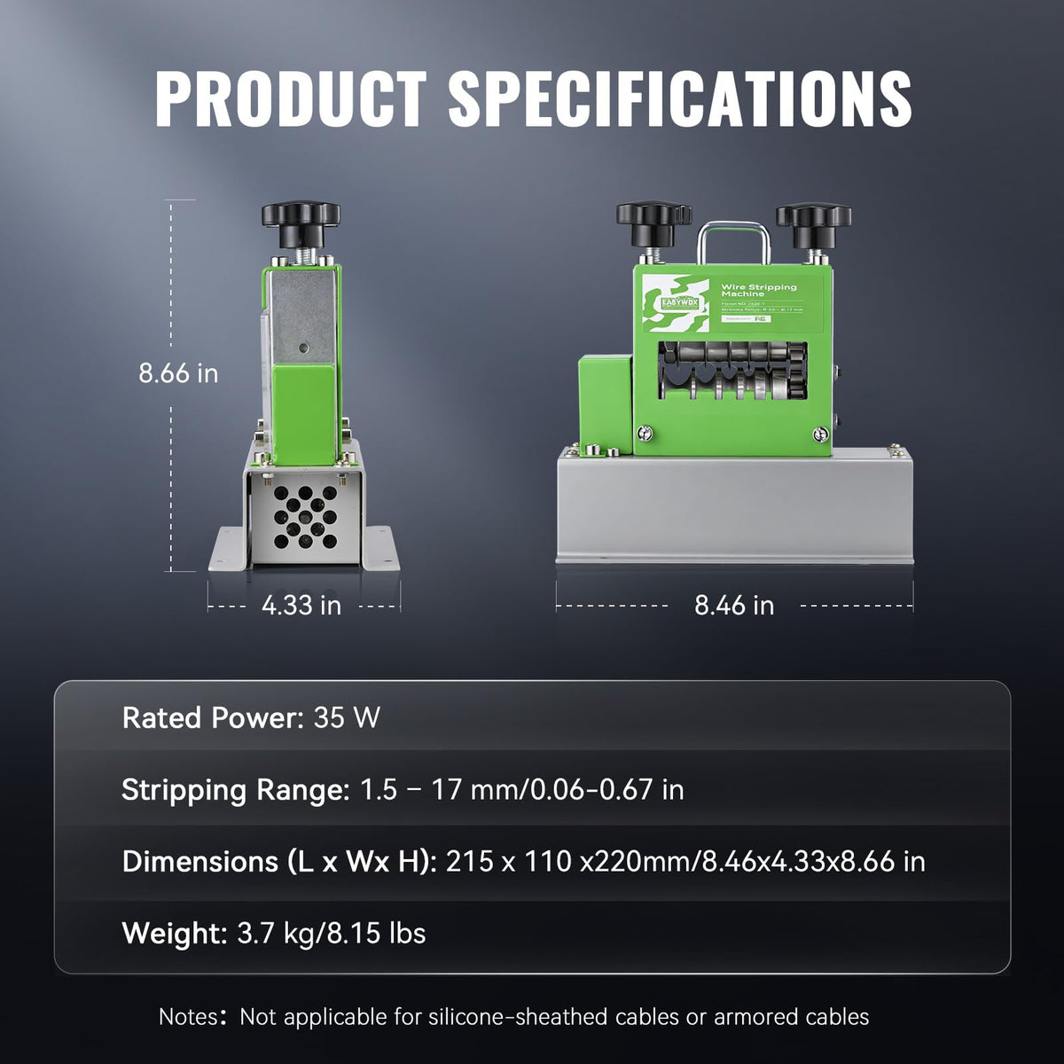 EASYWOX Electric Wire Stripping Machine, 0.06''-0.67'' Automatic Wire Stripper Machine with 6 Channels 5 Blades, Electric Cable Stripper Machine with 35 W All-Copper Motor for Leftover Cable Recycle