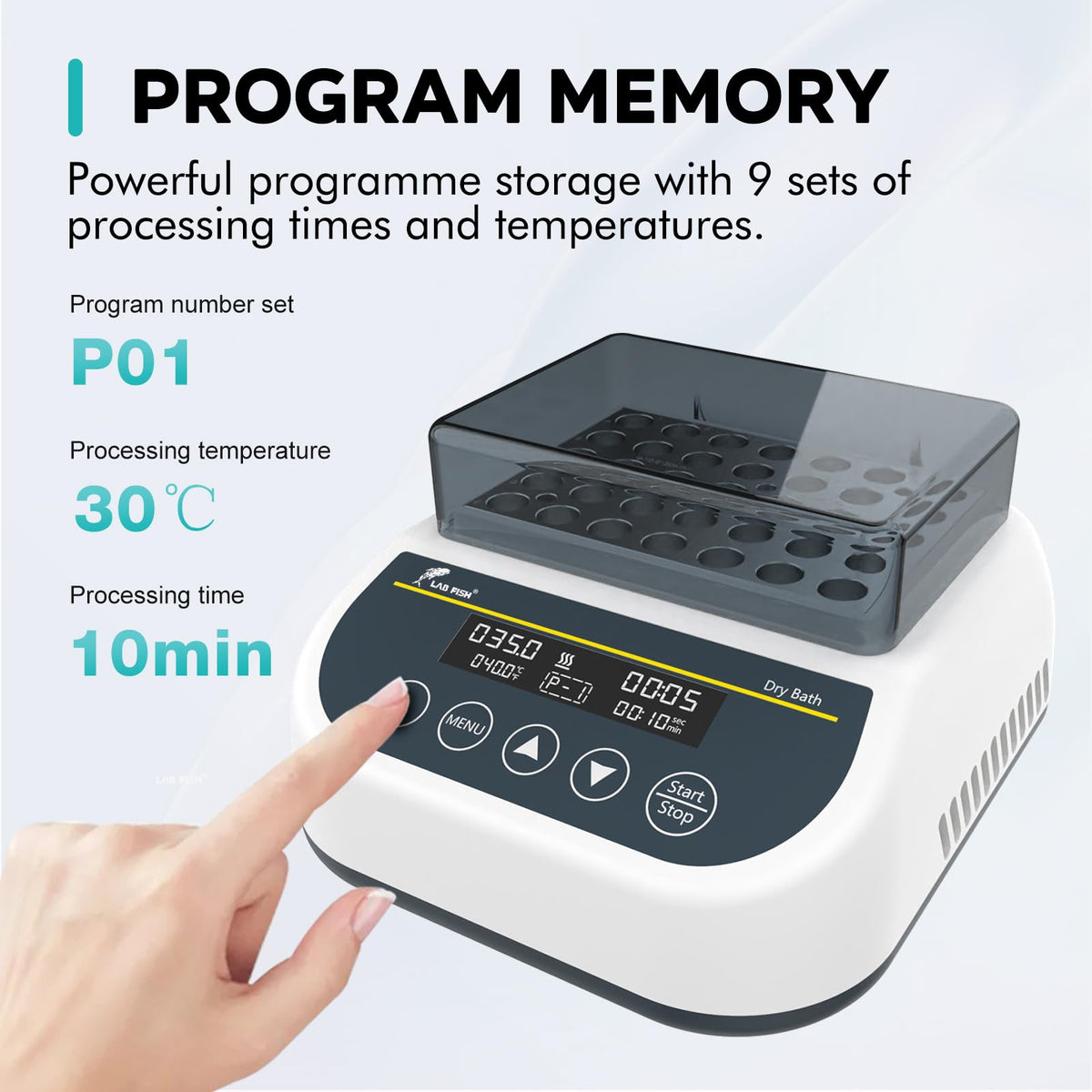 LAB FISH Heating Digital Dry Bath Incubator Laboratory Thermostatic Heater,Programmable Timer | Dry Block Incubator with 1.5ml*35 Centrifuge Tubes Block