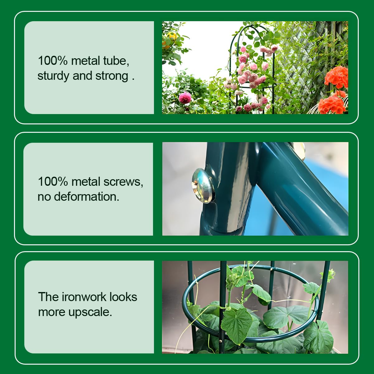 Tower Obelisk Garden Trellis 100% Metal 6.3 Feet Tall Plant Support for Climbing Vines and Flowers Stands,Black Green Lightweight Plant Tower