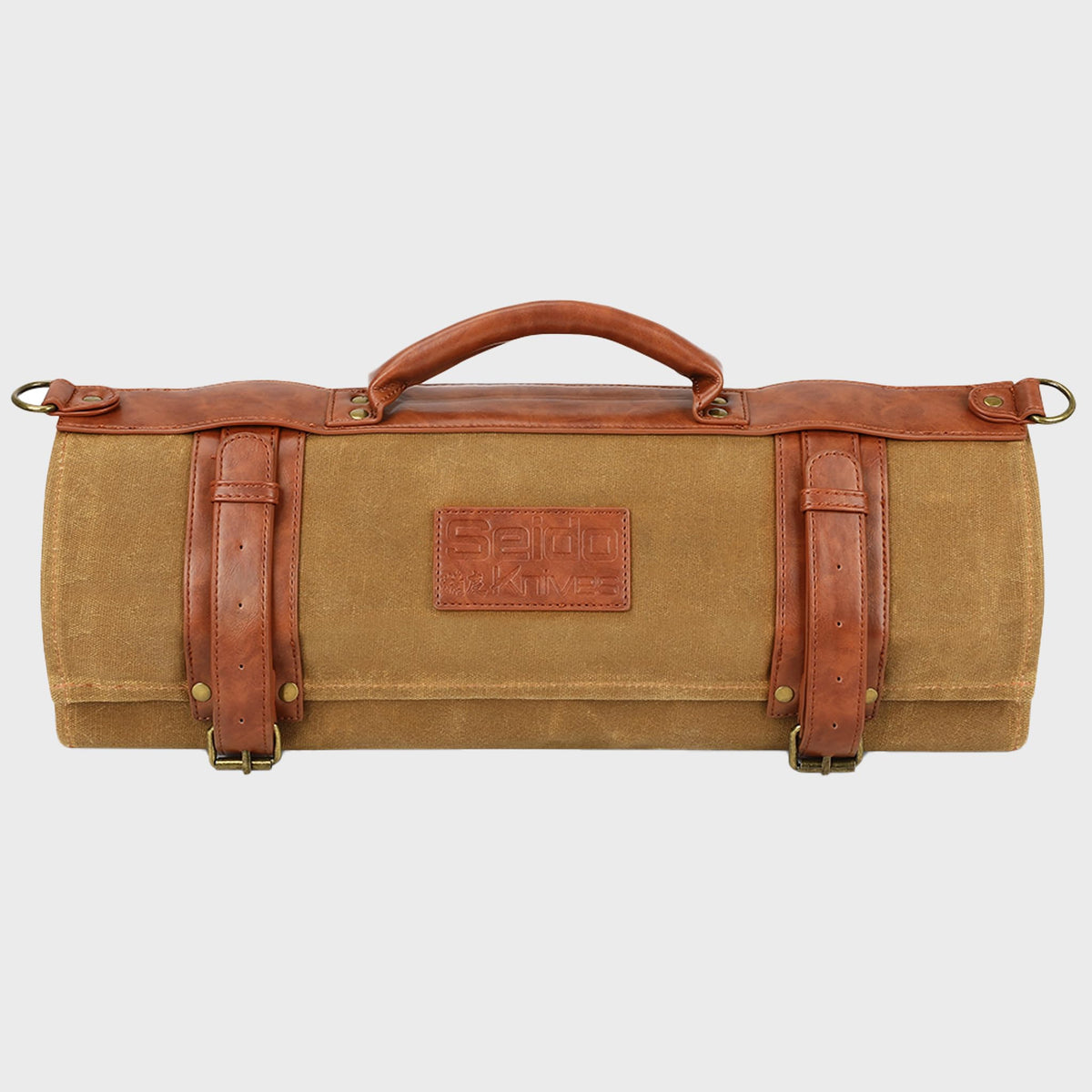 Seido Knives Classic Knife Roll Bag - Heavy Duty Canvas & Leather - Holds 18 Culinary Tools, Including 12 Large Knives, 4 Utensil Slots, and 2 Meat Cleaver Compartments