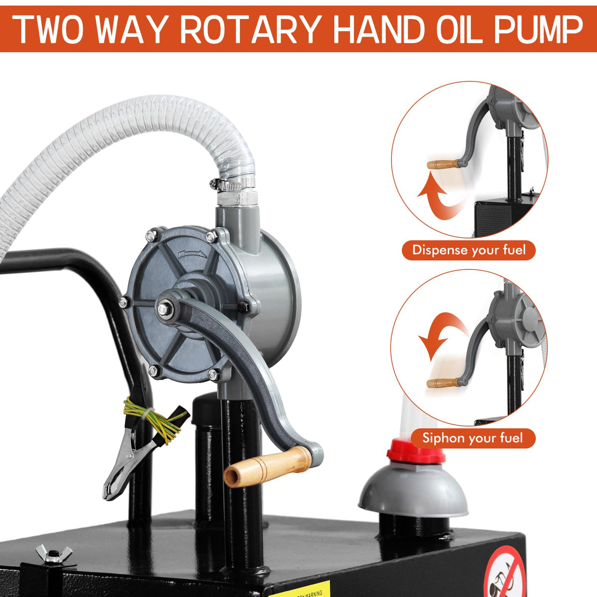 45 Gallon Gas Caddy Gasoline Diesel Can Hand Siphon Pump With Rolling Flat-Free Solid Rubber Wheels(Black)