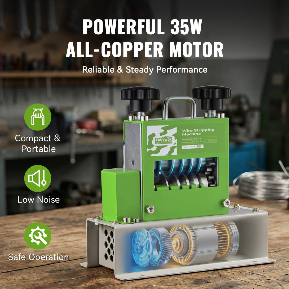 Electric & Manual Wire Stripping Machine, 0.06"-0.67" Cable Stripper with 6 Channels 5 Blades, 35W All-Copper Motor Drill Powered Hand Crank Tool for Scrap Copper Recycling