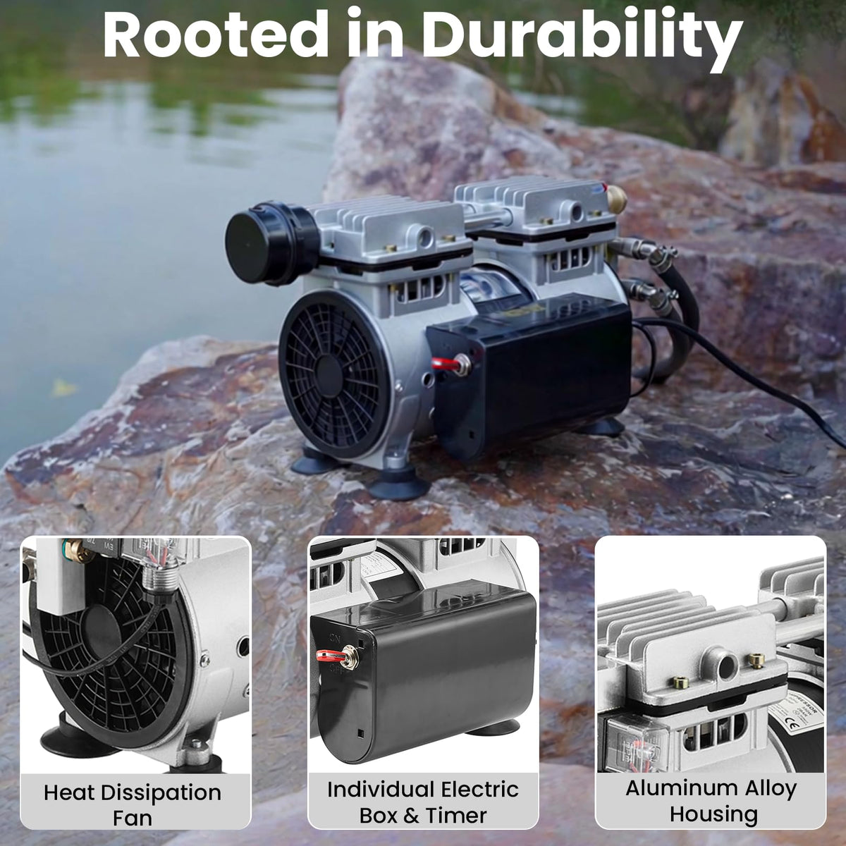 WRSTER-TECH Pond Aerator, 5.2 CFM for Pond and Lakes Up to 3 Acres, 3/4 HP Compressor with Timer, Aeration Pumps for Deep Water Oxygen Circulation