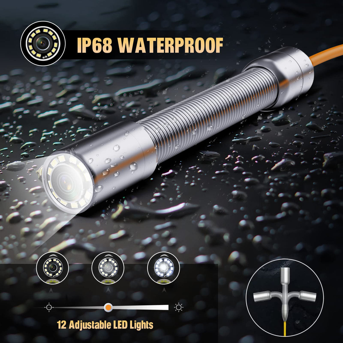 Sewer Camera 100ft Sewer Inspection Camera with Distance Counter and Keyboard 7" Screen IP68 Waterproof Industrial Endoscope Snake Camera 17MM Drain Pipe Inspection Camera