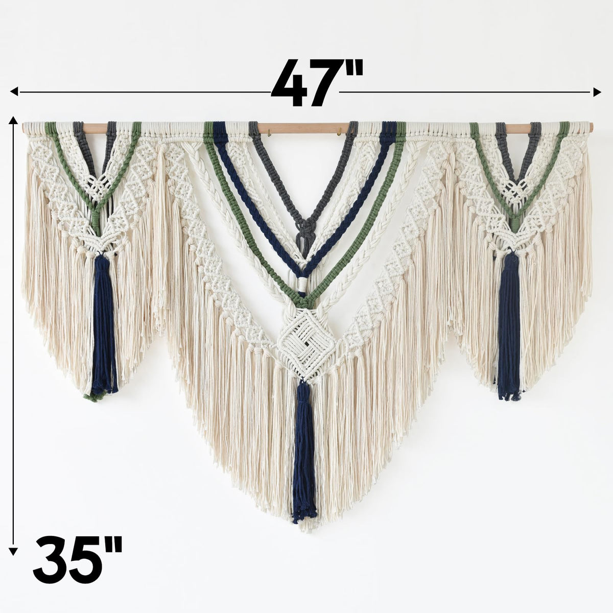Jakalin Macrame Wall Hanging Boho Wall Decor Yarn Wall Art For Bedroom Living Room, Ivory Blue Green