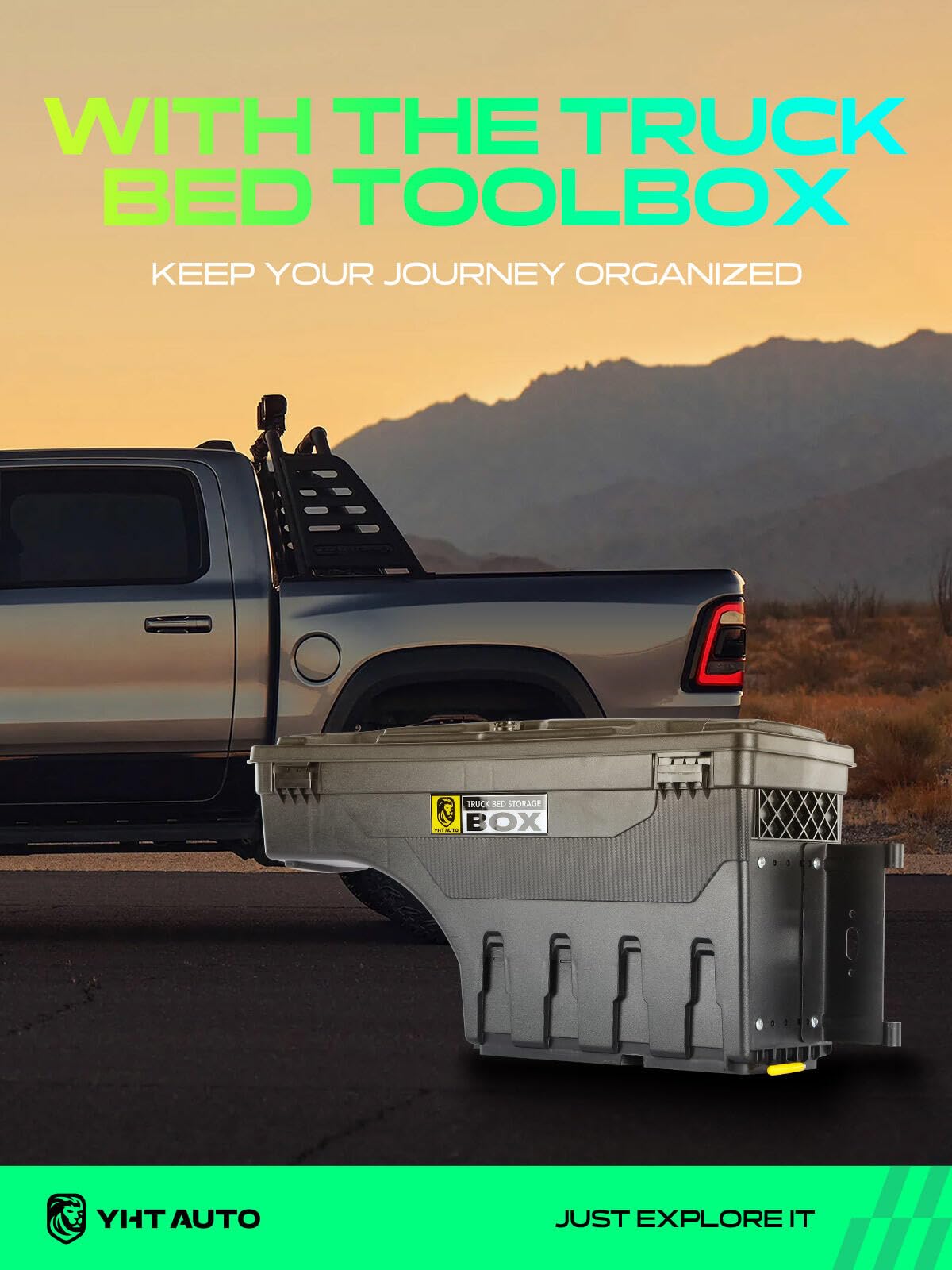 YHTAUTO Truck Bed Storage Tool Box Lockable Compatible with 1999-2016 Ford F-250 F-350 Super Duty, Passenger Side, Without Bed Rail Storage, Swing Waterproof Wheel Well Toolbox