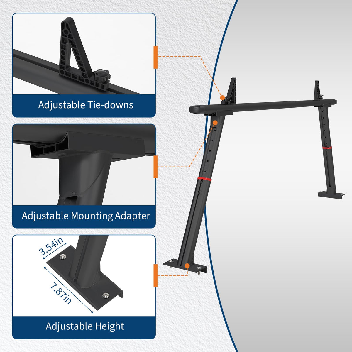 Adjustable Aluminum Truck Ladder Rack 35.4–71 in, 800 LB Heavy-Duty Pickup Bed Cargo System with Drilling Mount for Kayak, Surfboard, Lumber & Work Equipment - Black