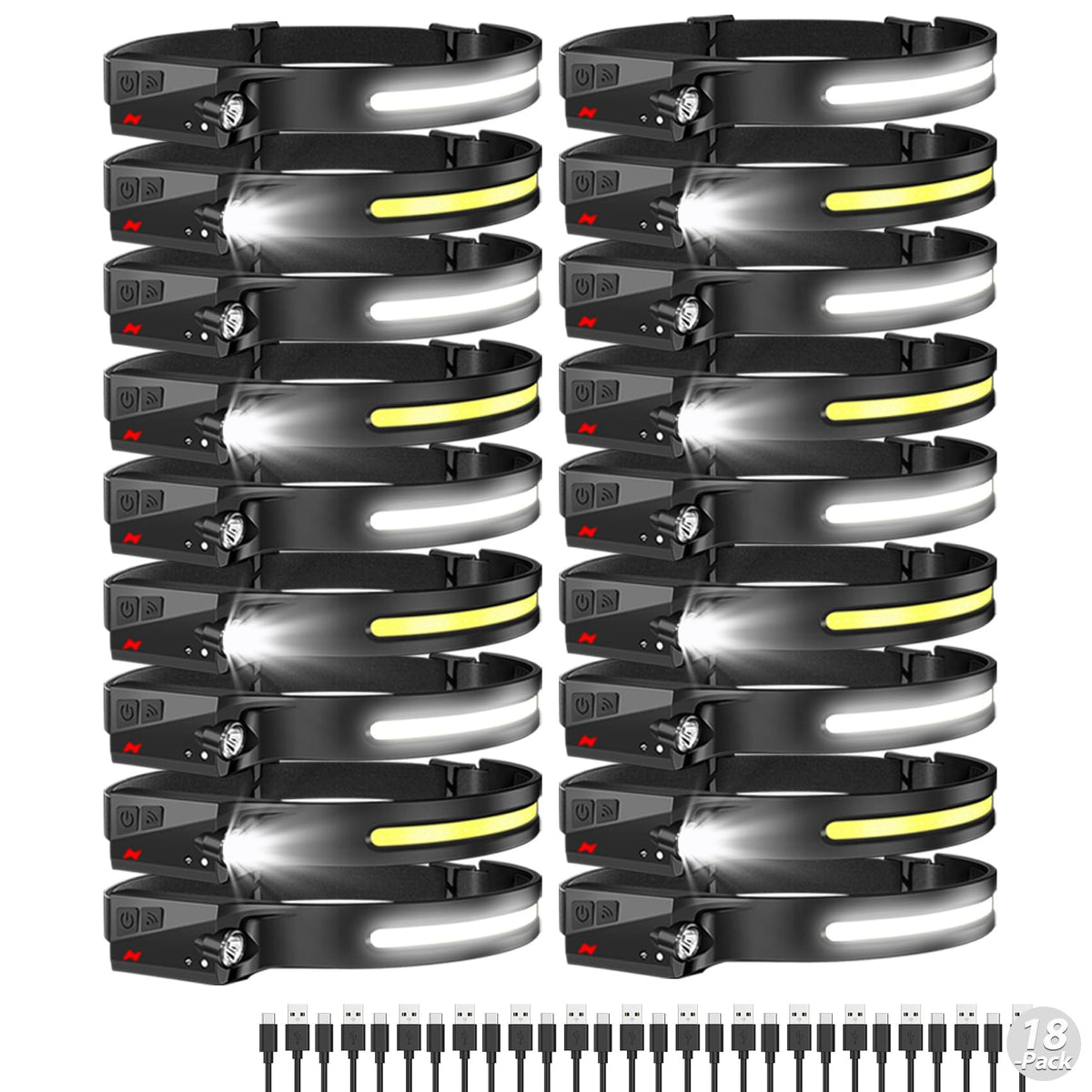 Aikertec Rechargeable Headlamp 18 Pack, 230°Beam Headlamp for Adults, 6 Mode Camping & Spotlight, Motion Sensor, Lightweight Headlights Flashlight