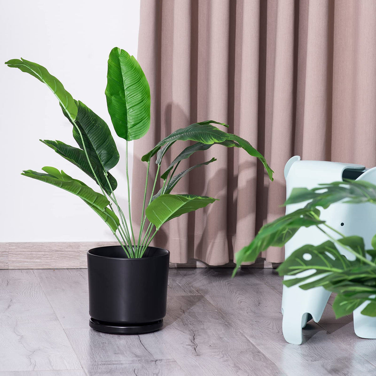 Ekirlin 7 inch Plant Pots,Ceramic Flower Planters Indoor,Modern Succulents Containers with Drain Hole Saucer,Decorate Home,Office & Outdoor (Black)