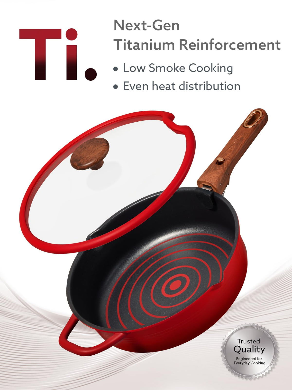 CAROTE 20Pcs Titanium Cookware Set, Pots and Pans Set Non Stick, Kitchen Cooking Set with Detachable Handle, Non Toxic Induction Cookware - Camping Cookware, Dishwasher/Oven Safe, Red