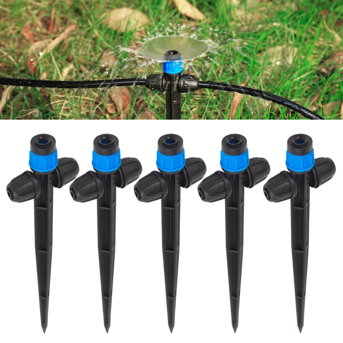 25 Pcs Drip Irrigation Fan Emitter for 1/4" Irrigation Tubing, Adjustable Water Flow Irrigation Spary Dripper with Stake Drip Micro Drip Irrigation Sprayer Emitter for Irrigation Watering System