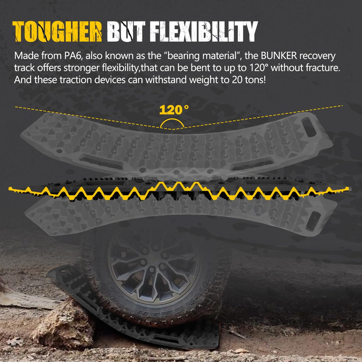 BUNKER INDUST Off-Road Traction Boards with Jack Lift Base,2 Pcs Multifunctional Recovery Track Ramp Traction Mat for 4WD UTV SUV Truck-Mud, Sand, Snow Tire Traction Devices Black with Carry Bag