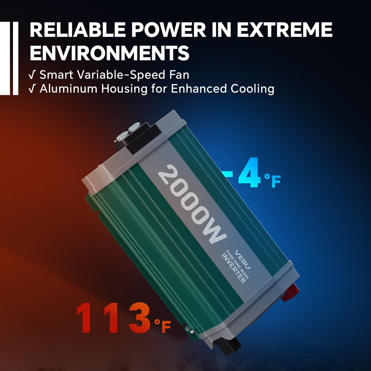 VEBU 2000W Pure Sine Wave Inverter with ATS Mode, 12V DC to AC 120V Converter for Off-Grid System, RV, Truck, Camping, Peak 4000W