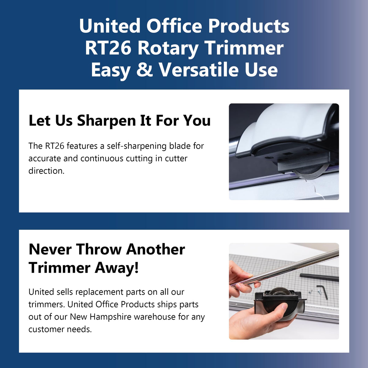 United Office Products RT26 Commercial Rotary Paper Trimmer, Sturdy Metal Base, 26" Cut Length, 15 Sheet Capacity, Paper Cutter for Offices, Schools and Crafts