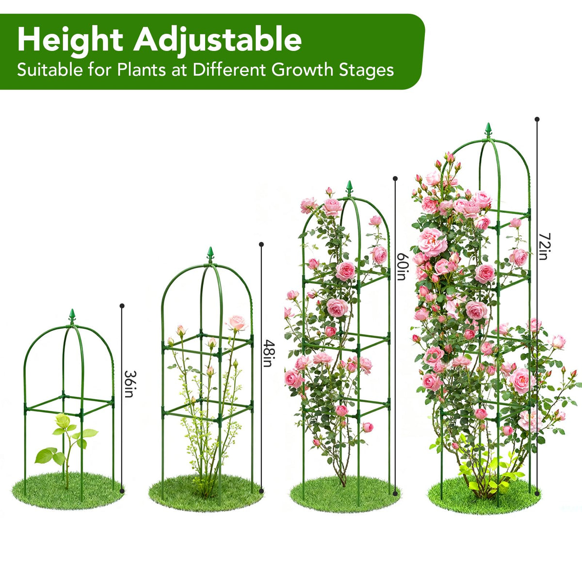 2 Pack Garden Obelisk Trellis for Climbing Plants, 72" Metal Rustproof Rose Trellis, Tower Potted Cages Plant Support for Flowers/Vegetables/Vines, Indoor Outdoor Garden Patio