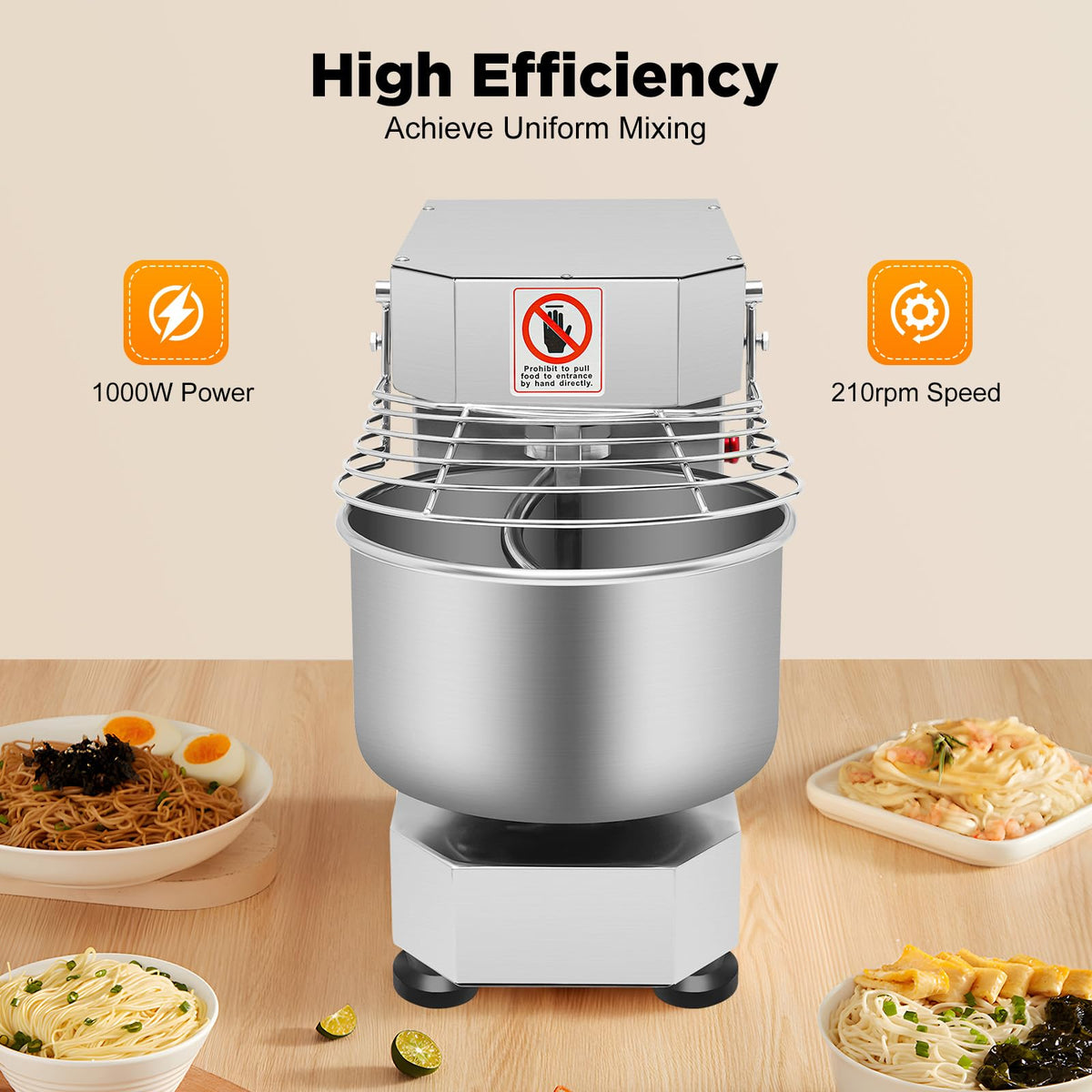 CUBELLIN 10L/2.6 Gal Commercial Spiral Mixer 750W Electric Dough Mixer Speed Adjustable Stainless Steel Dough Kneading Machine for Dough, Salad, Cream