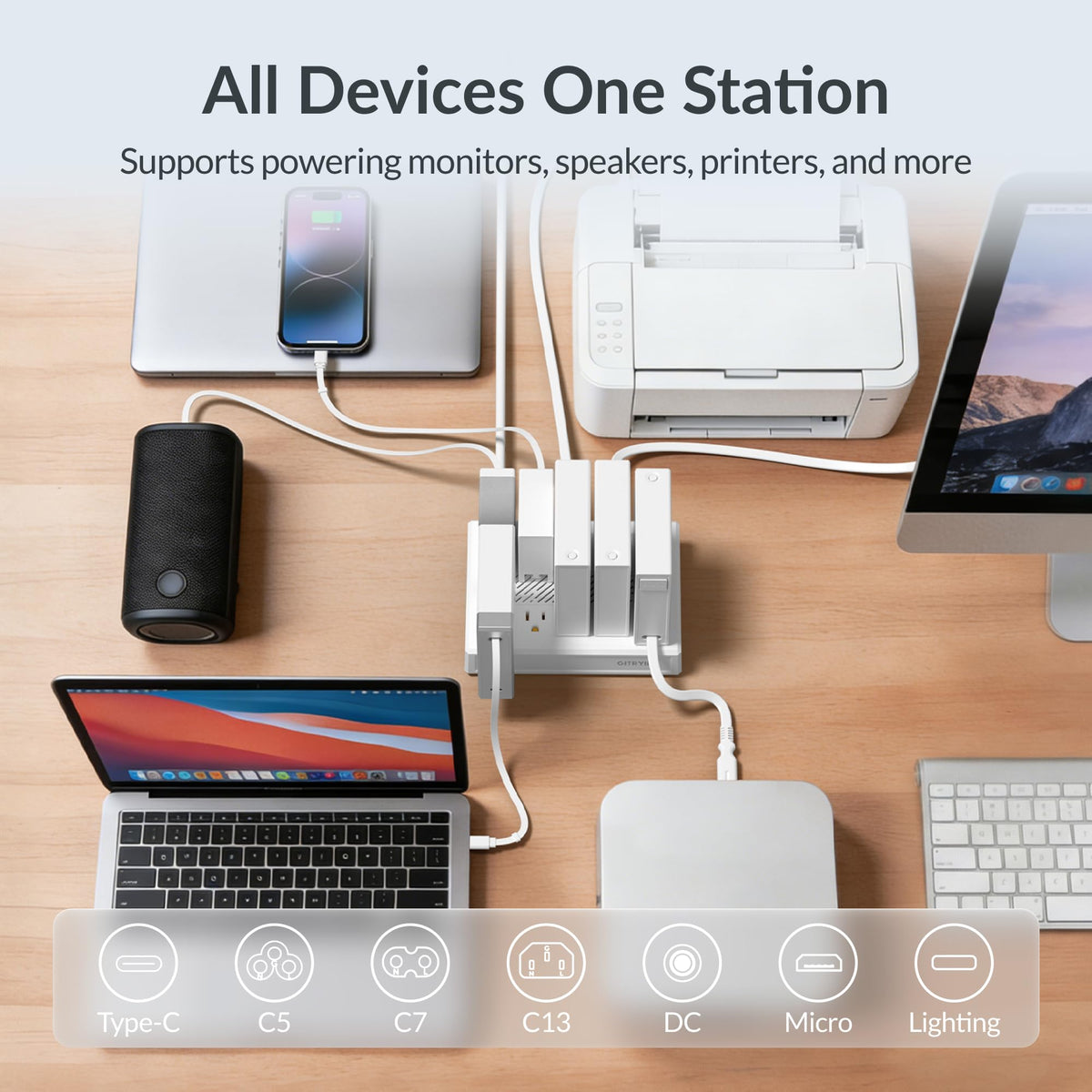 Gitryin Modular Laptop Charging Station, 2 * 140W, 3 * 40W Retractable USB C Chargers, 10 Type C Ports with Cooling Power Strip, 400W Charging Hub