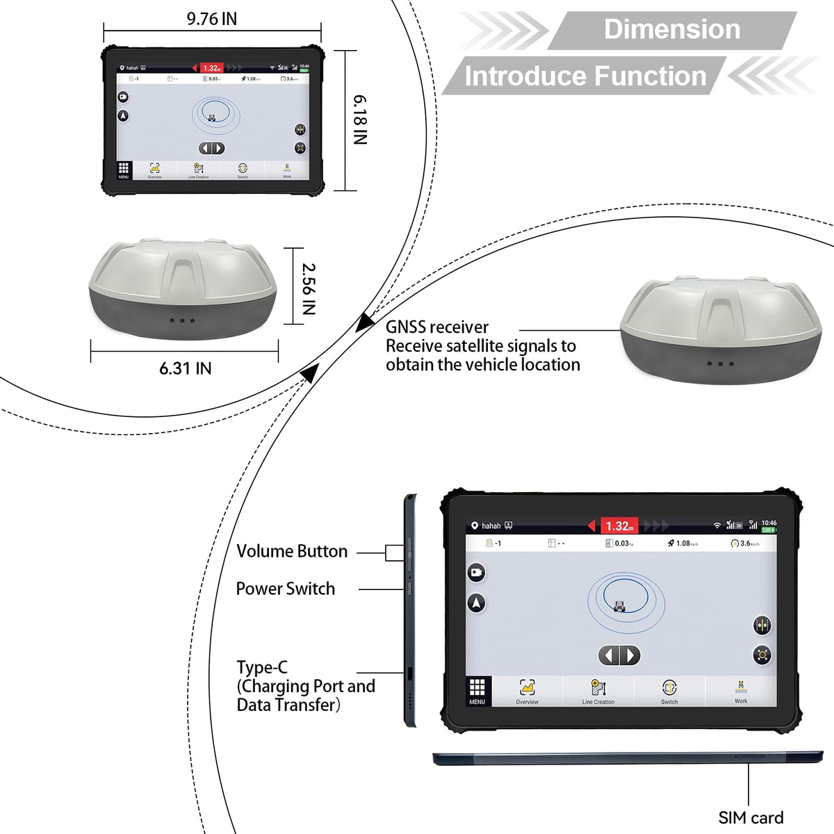 SMA10 Tractor GPS Guidance System for Agriculture, Precision Farming Navigation System with PPP and SBAS, 10cm Accuracy by PPP, 2.5cm by RTK High Accuracy Anti-Interference GNSS Antenna