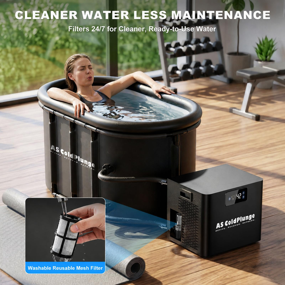 AS ColdPlunge Ice Bath Water Chiller for Cold Plunge Tubs, 1/3 HP Cold Plunge Chiller with Built-in Filter & Pump, Submersible Pump, Insulated Hoses, Ideal for Ice Bath Cold Therapy Recovery 110V