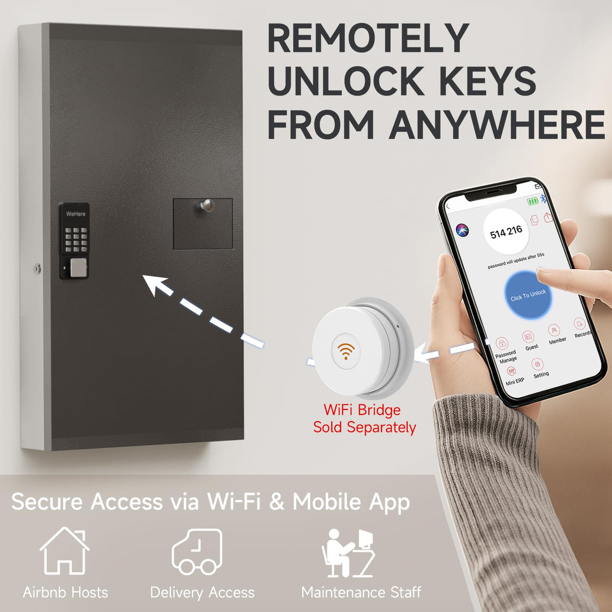 DiDiHere 104 Keys Lock Box, Key Management Cabinet Key with Drop Slot, APP Bluetooth, Digital Keypad, & WiFi Unlock, Access Log Tracking, Key Return Box for Hotel, Car Dealerships, Office, School