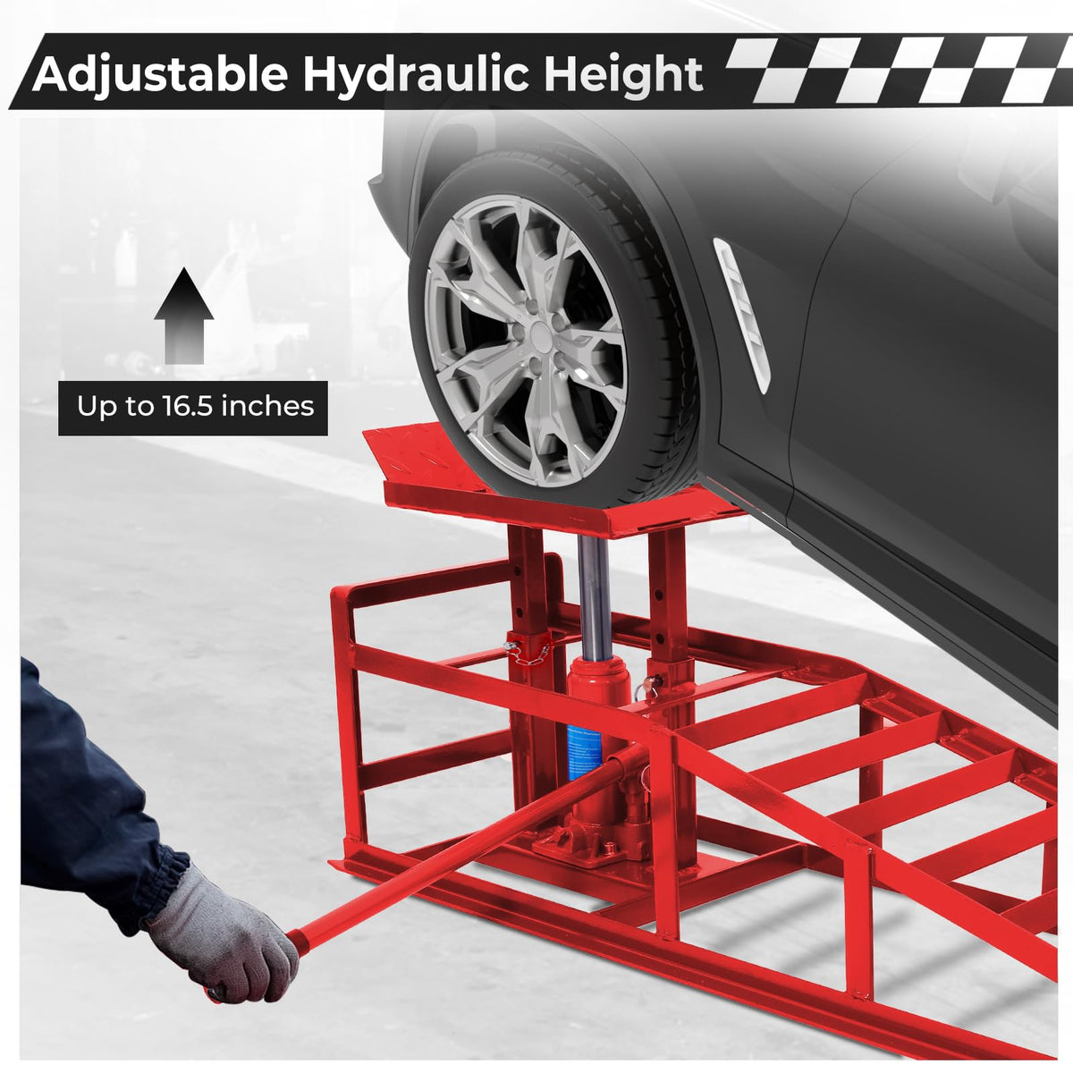 Rovibek 2 Pack Hydraulic Car Ramps, 5t Car Lift Service Ramps, 11000lbs Heavy Duty Steel Car Lift Ramp, Auto Ramps for Changing Oil for Maintenance, Red