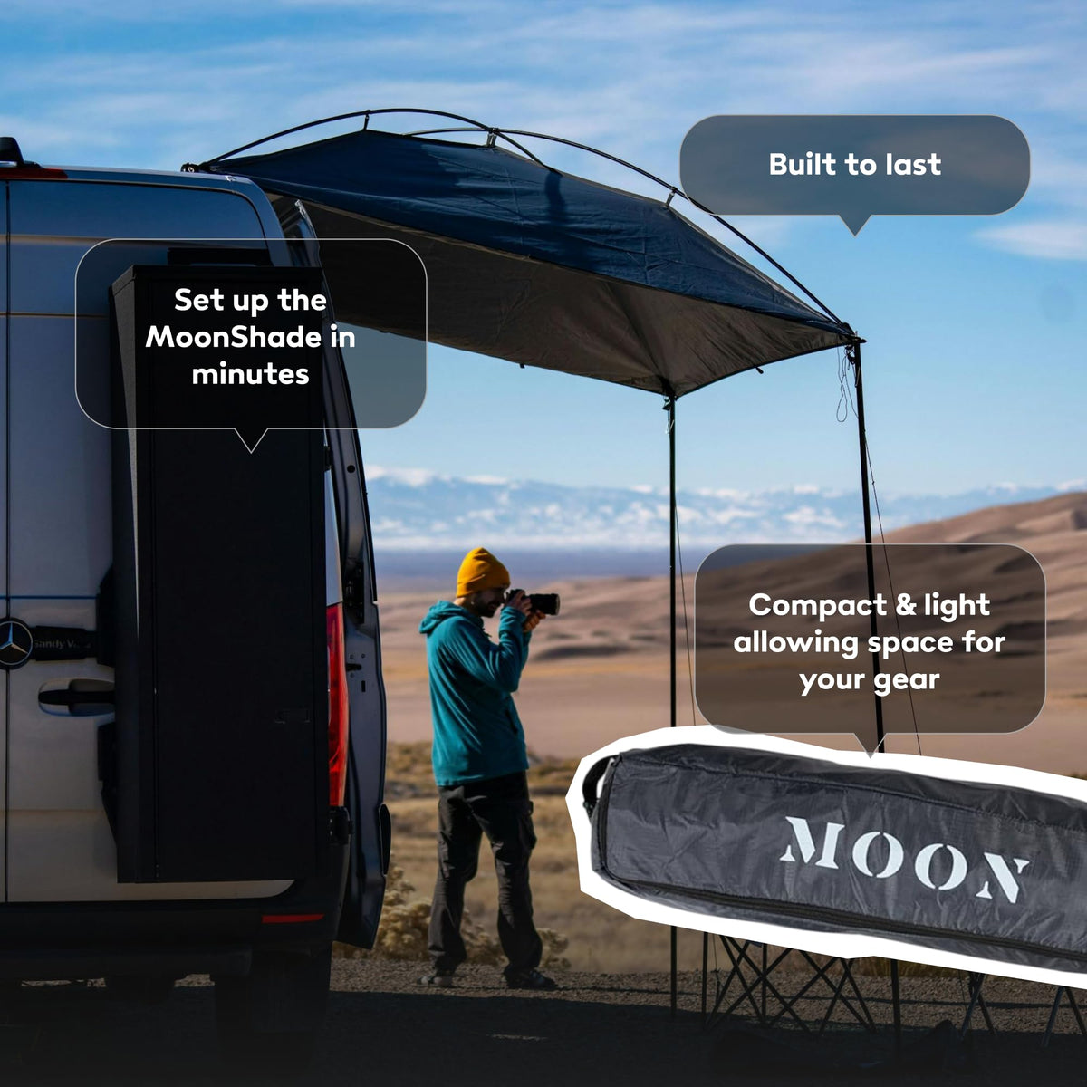 MoonShade and Short MoonWall Bundle, Portable Awning for Increased Shade and Privacy, Lightweight Durable for Large Shade Coverage, Suitable for SUVs, Jeeps, Small Trailers and Vehicles