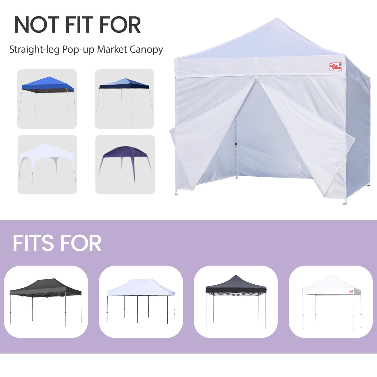 Tradesparker 10x20 Pop up Canopy Sidewall Kit Only, 3 Sidewalls & 1 Doorwall Removable Zipper End Fit for Commercial Instant Tent Canopies,NOT Excluding Top and Frame,Black