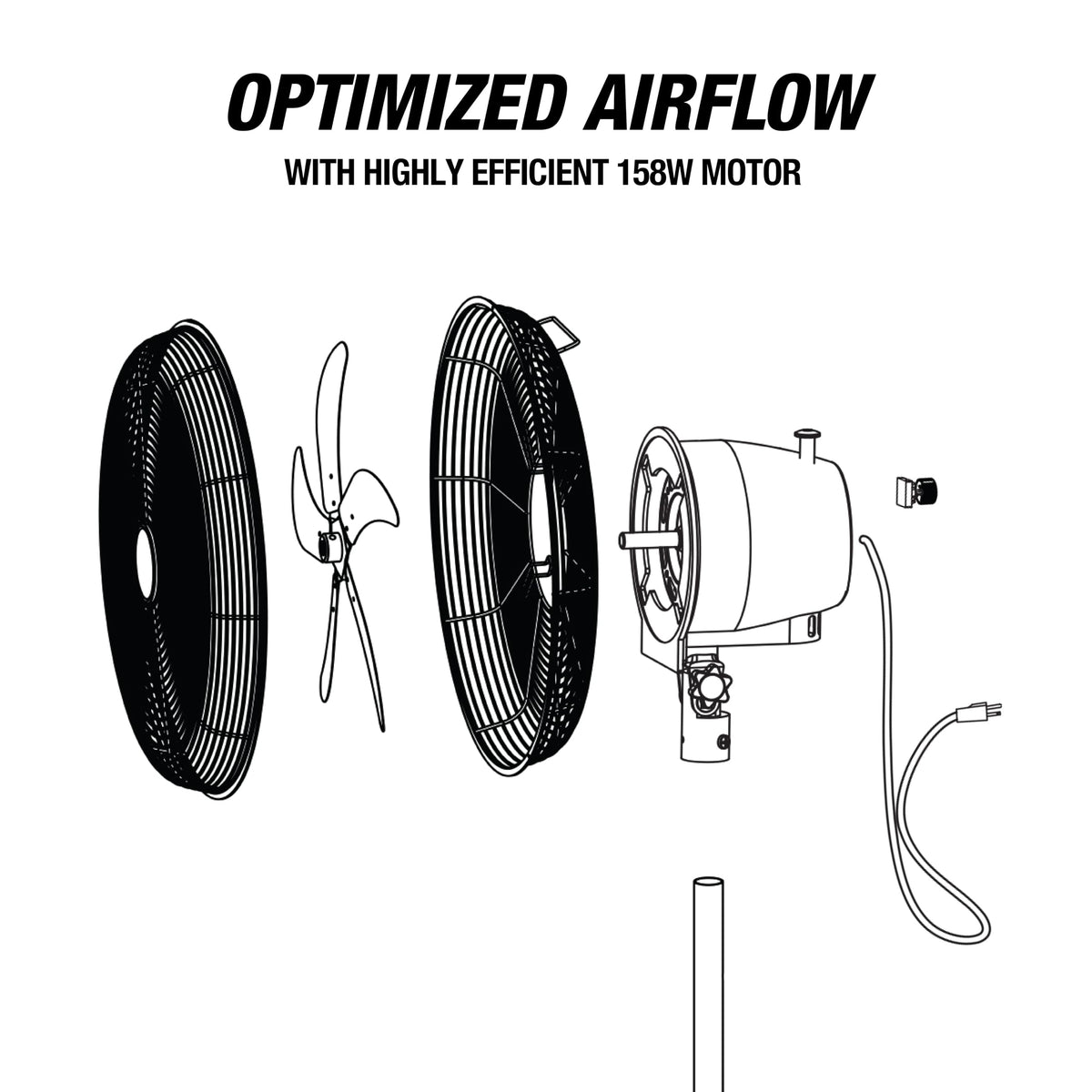 OEMTOOLS OEM24871 20" Oscillating Pedestal Fan, Adjustable Height for Garage, Shop, Gym, Warehouse 4500 CFM Airflow, 3-Speed Enclosed Motor, 5 Aluminum Blades, Dust-Resistant Industrial Purpose