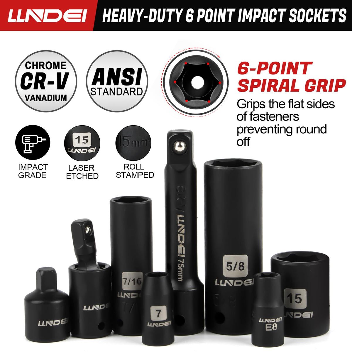 LLNDEI 1/4 & 3/8 Inch Drive Impact Socket Set, 186 Pieces Metric and Standard Full Sockets, CR-V Deep & Shallow Sockets Tool Set with Ratchet Wrench Handle, Spark Plug Socket, Bits for Mechanic