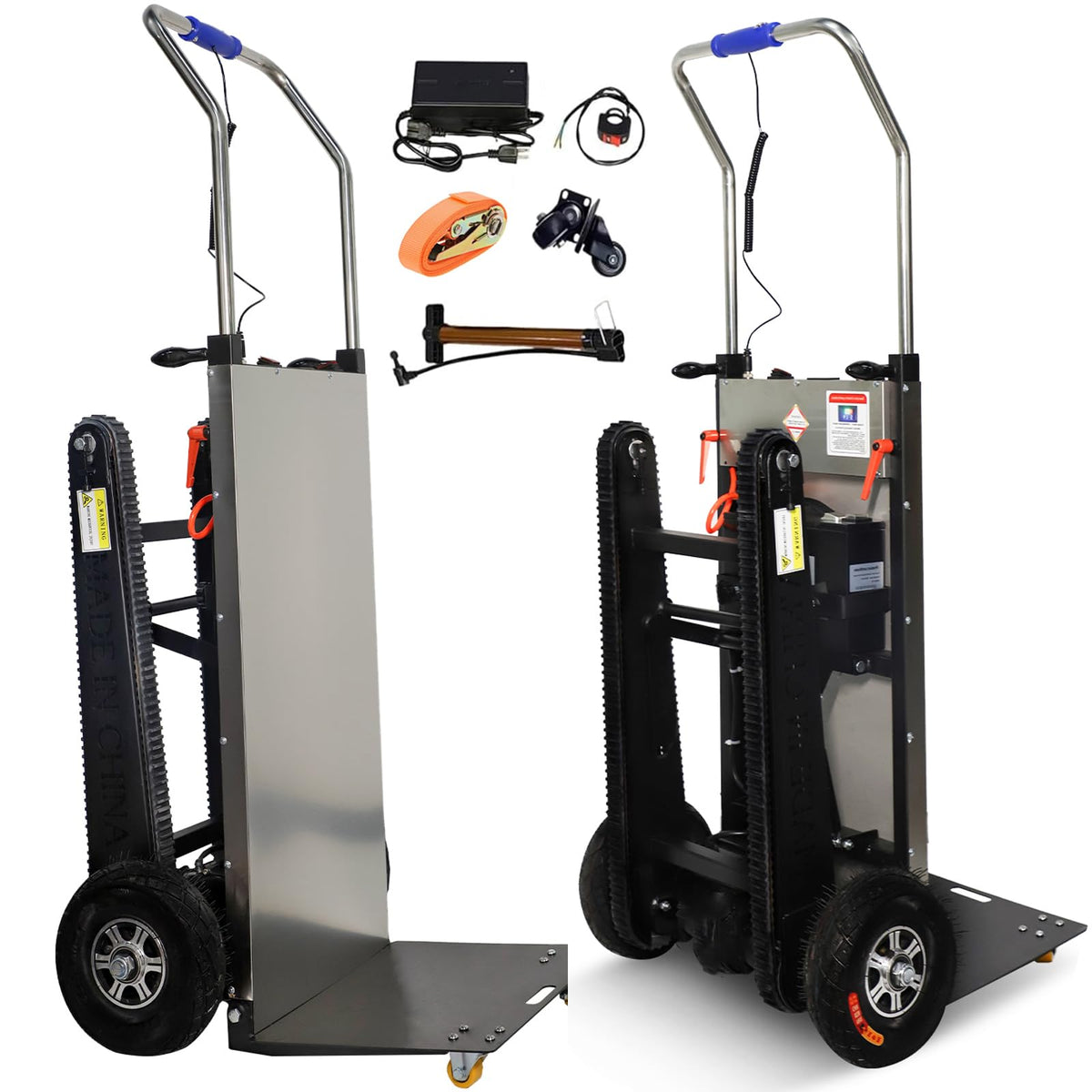 ROOMEDAL Electric Stair Climbing Dolly, 661lb 600W Powered Electric Stair Climbing Hand Trucks Dolly Cart with Rubber Tracks for Moving, Heavy Duty Stair Climber (Pure Black)