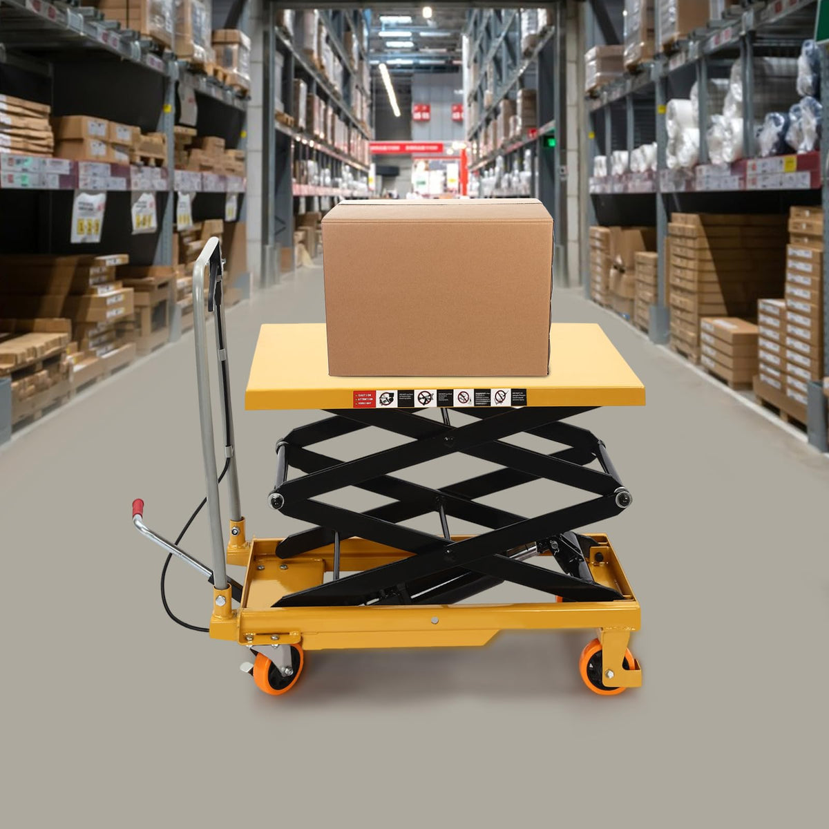 Hydraulic Lift Table Cart 770LBS Capacity Single Scissor 30.5" Lifting Height with 4 Wheels and Non-Slip Pad for Material Handling Transportation, Yellow